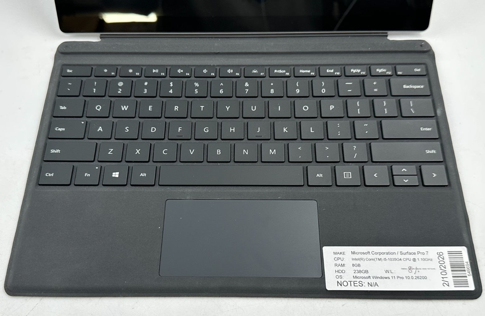 MICROSOFT SURFACE PRO 7 LAPTOP CORE i5-1030g4 @ 1.10Ghz 8GB RAM 238GB SSD (lp659
