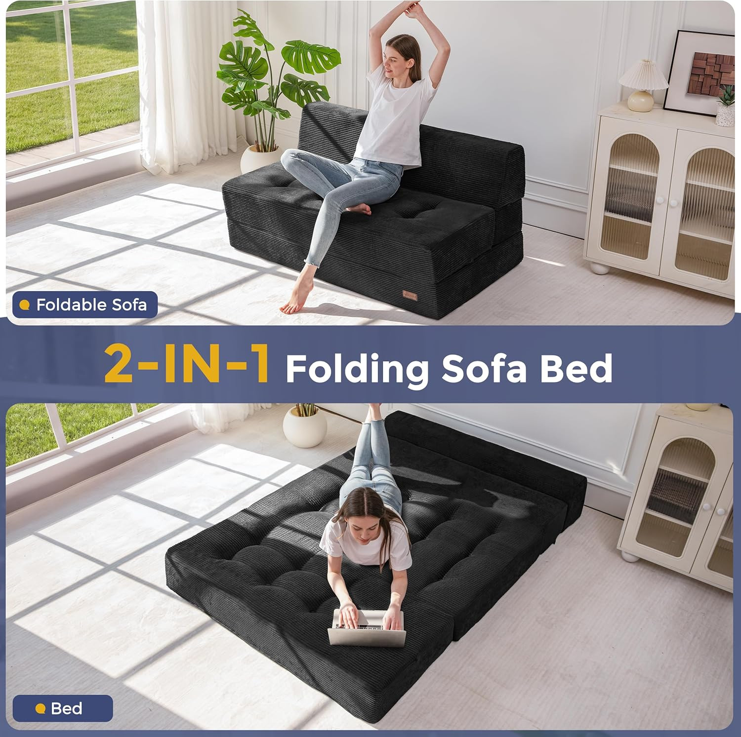 8″ Folding Sofa Bed, Fold Out Chair Bed, Convertible Floor Sofa Couch, High-Dens