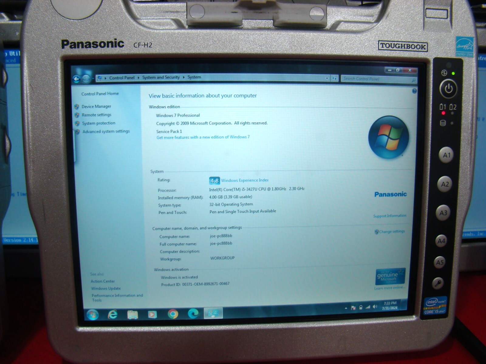 Panasonic CF-H2 i5 1.80GHz Win7 Touchscreen WIFI BlueTooth CF-H2FRJHK1M Tablet