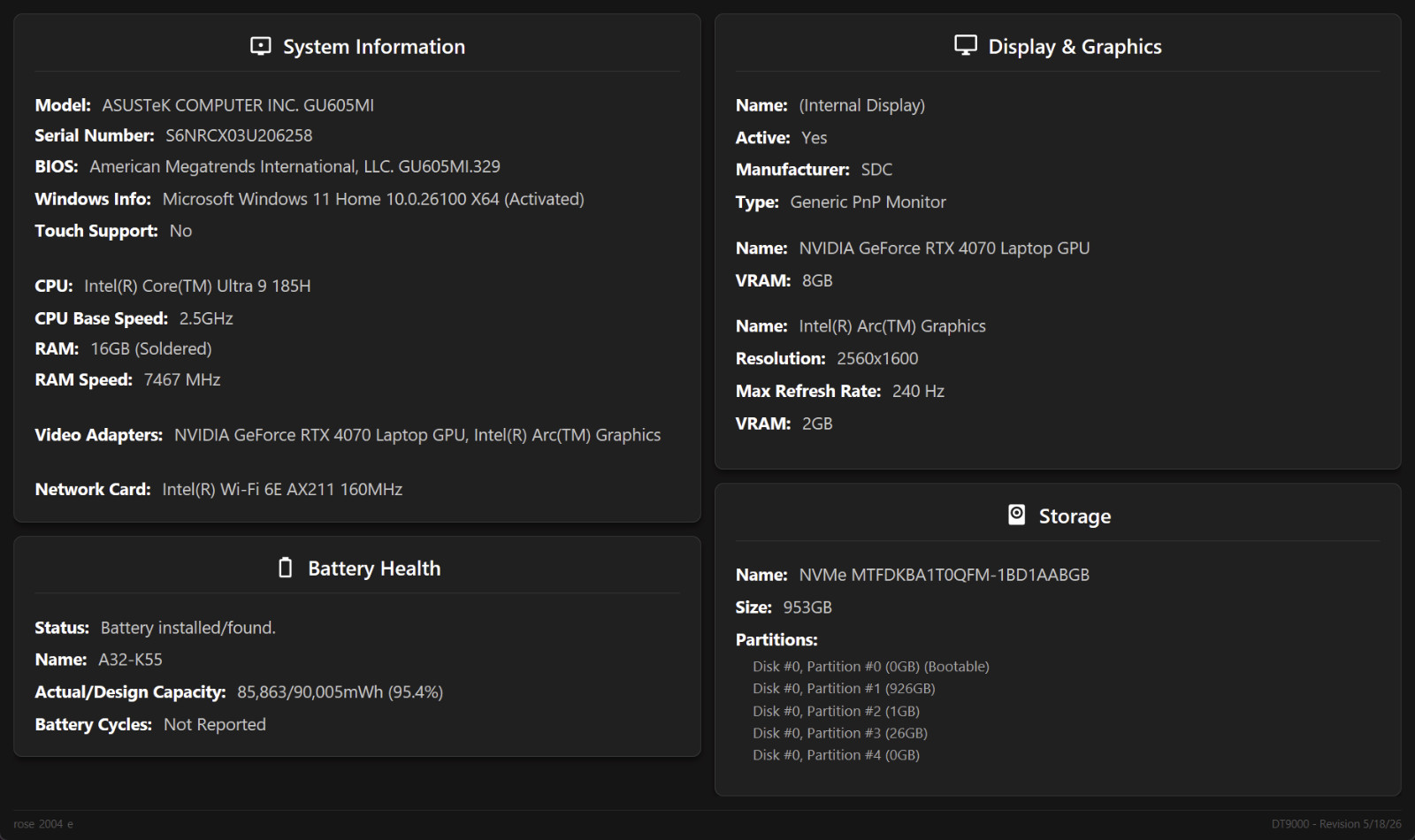 ASUS ROG Zephyrus G16 OLED (Core Ultra 9 185H, 16GB/1TB SSD, RTX 4070) Laptop