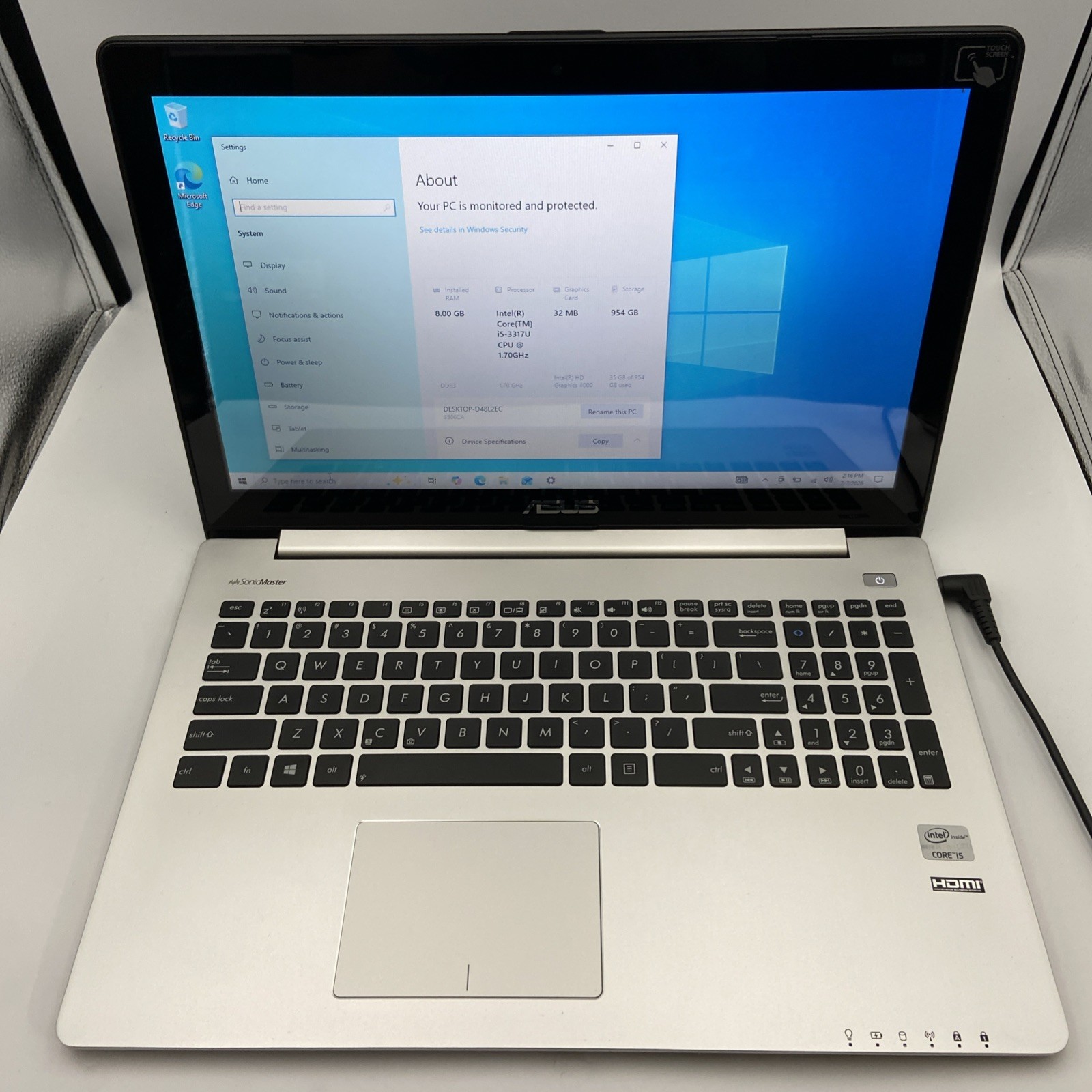 Asus NoteBook S500CA Touchscreen Intel i5-3317U @ 1.7GHz 8GB RAM 1TB HDD W10H