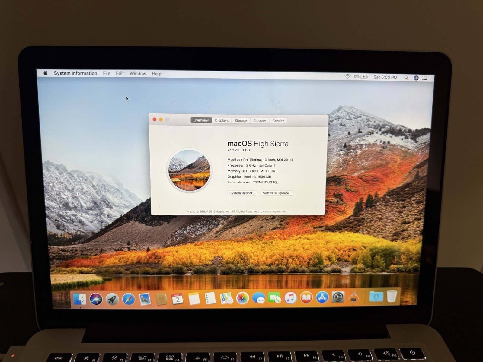 Apple MacBook Pro A1502 2015 13″ Intel i7 3.0GHz 8GB 500GB Only 75 cycle counts