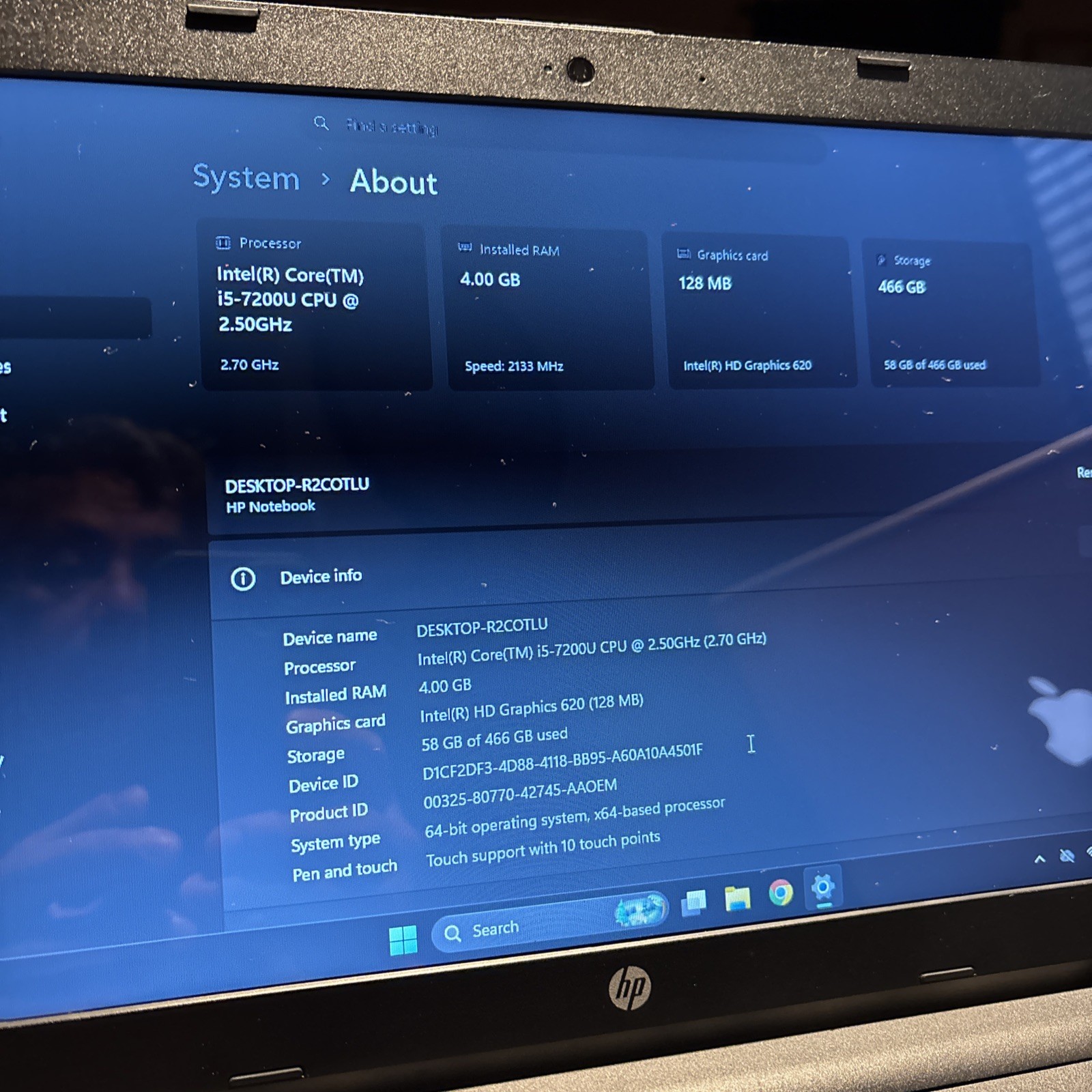 HP 15-AY103DX i5-7200U 4GB RAM *AS IS/GOOD BATTERY/500HDD/ Win 11