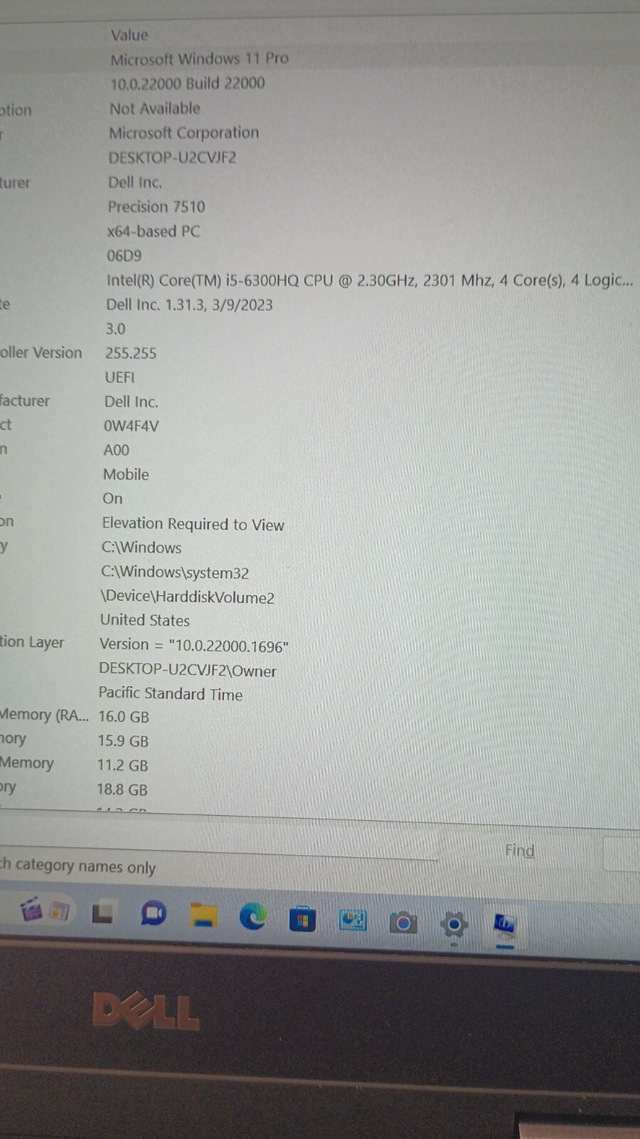3011 Precision7510 Gamer. No charger. i5-6300HQ.16GB.256GB M.2.15.6″FHD.Hybrid