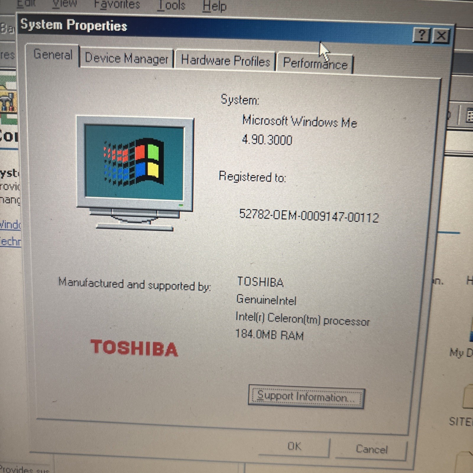 Toshiba 1800 Satellite CDROM 184mb RAM 9.35GB HDD 3.5″ Floppy*Needs New Battery*