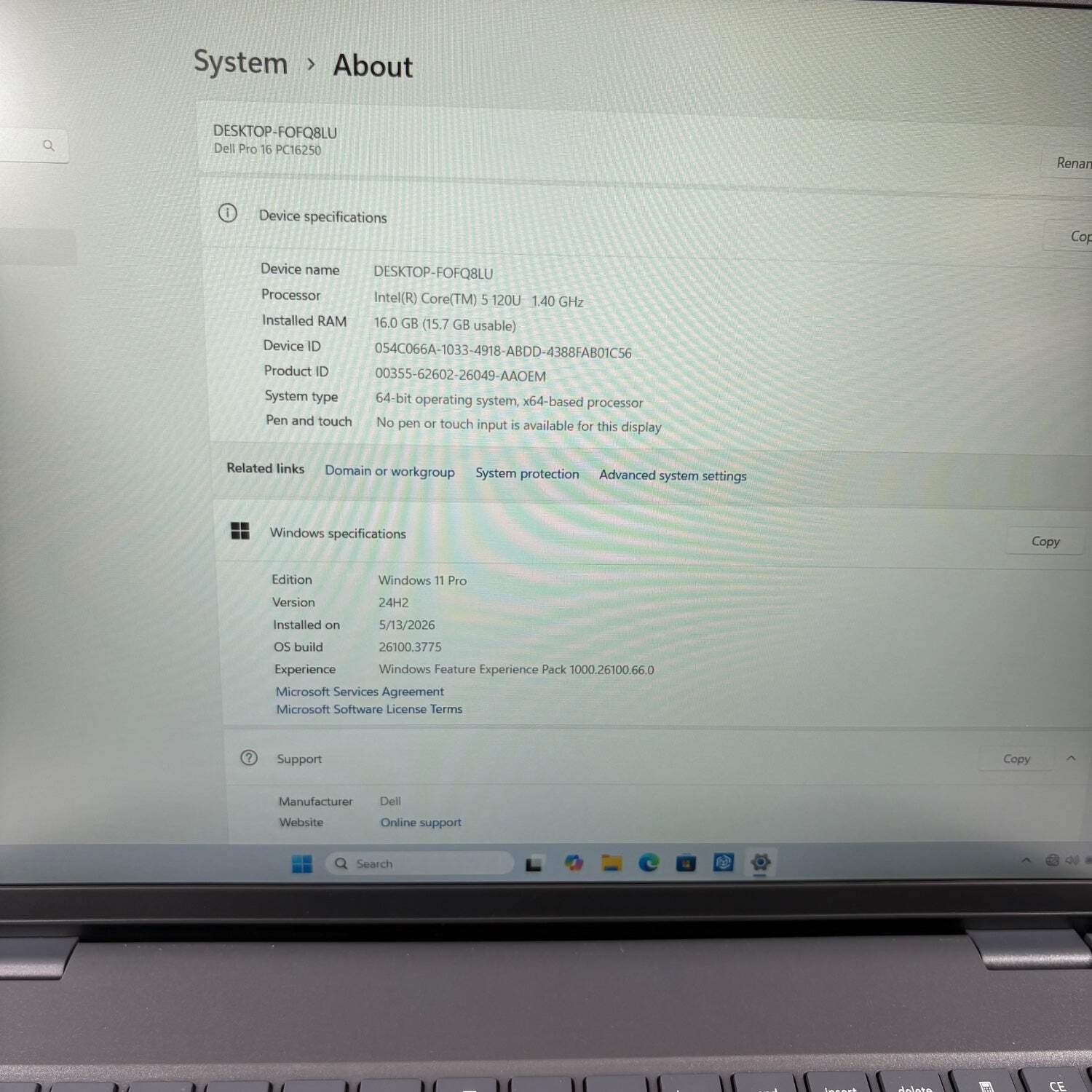 Dell Pro 16 PC16250 16″ Core 5 120U 1.4GHz 16GB RAM 256GB SSD