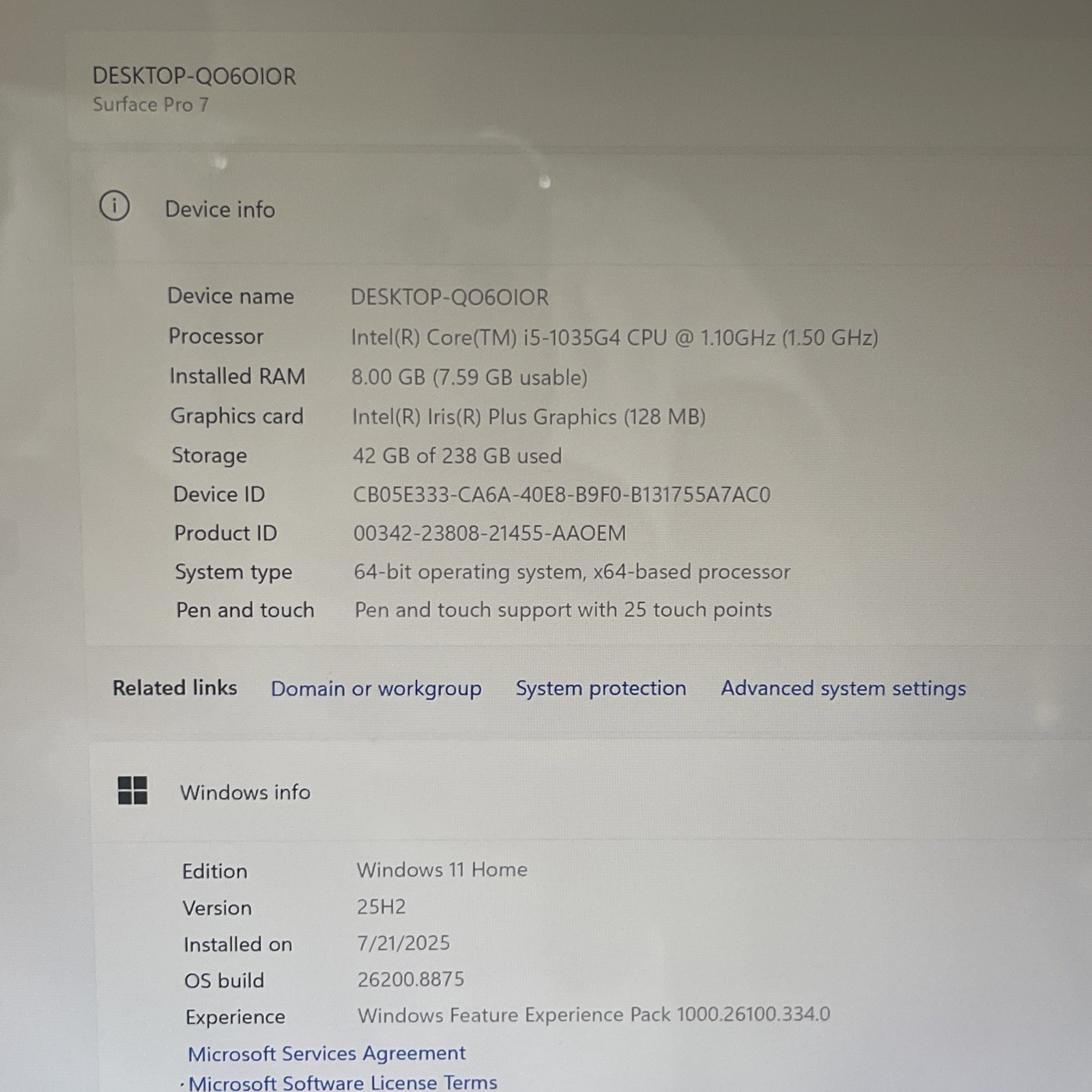 Microsoft Surface Pro 7 12.3″ i5-1035G4 8GB DDR4 256GB SSD Win11 PRO (SEE DESC)