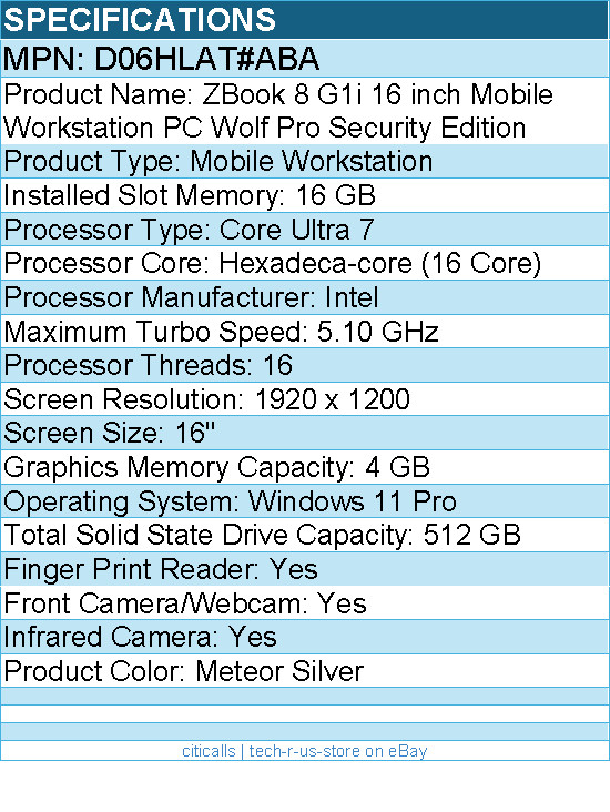 HP D06HLAT#ABA D06HLZBook 8 G1i 16″ Mobile Workstation – WUXGA – 60 Hz