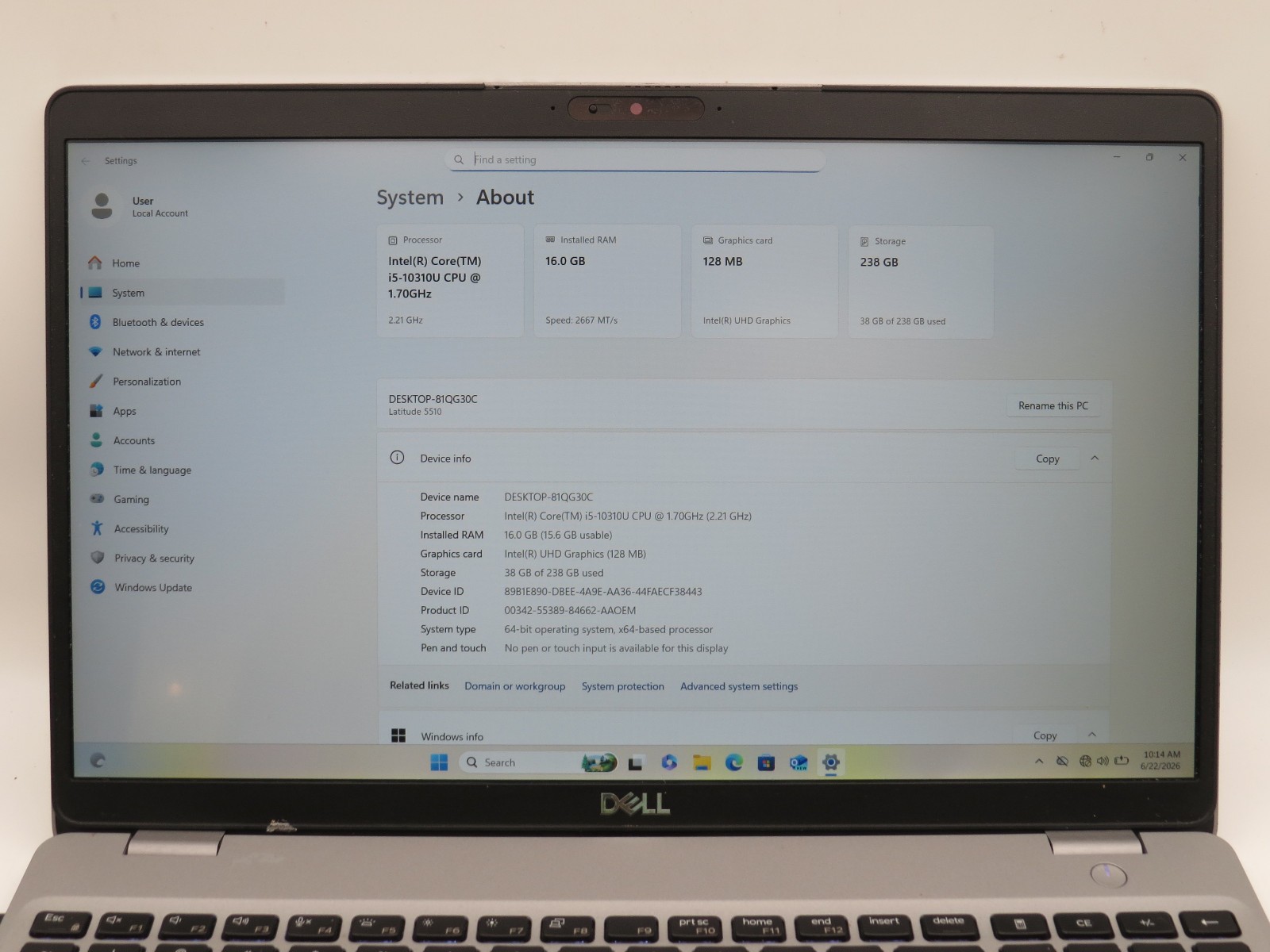Dell Latitude 5510 | i5-10310U | 8GB DDR4 | 15.6″ | 256GB SSD | Win 11 Pro