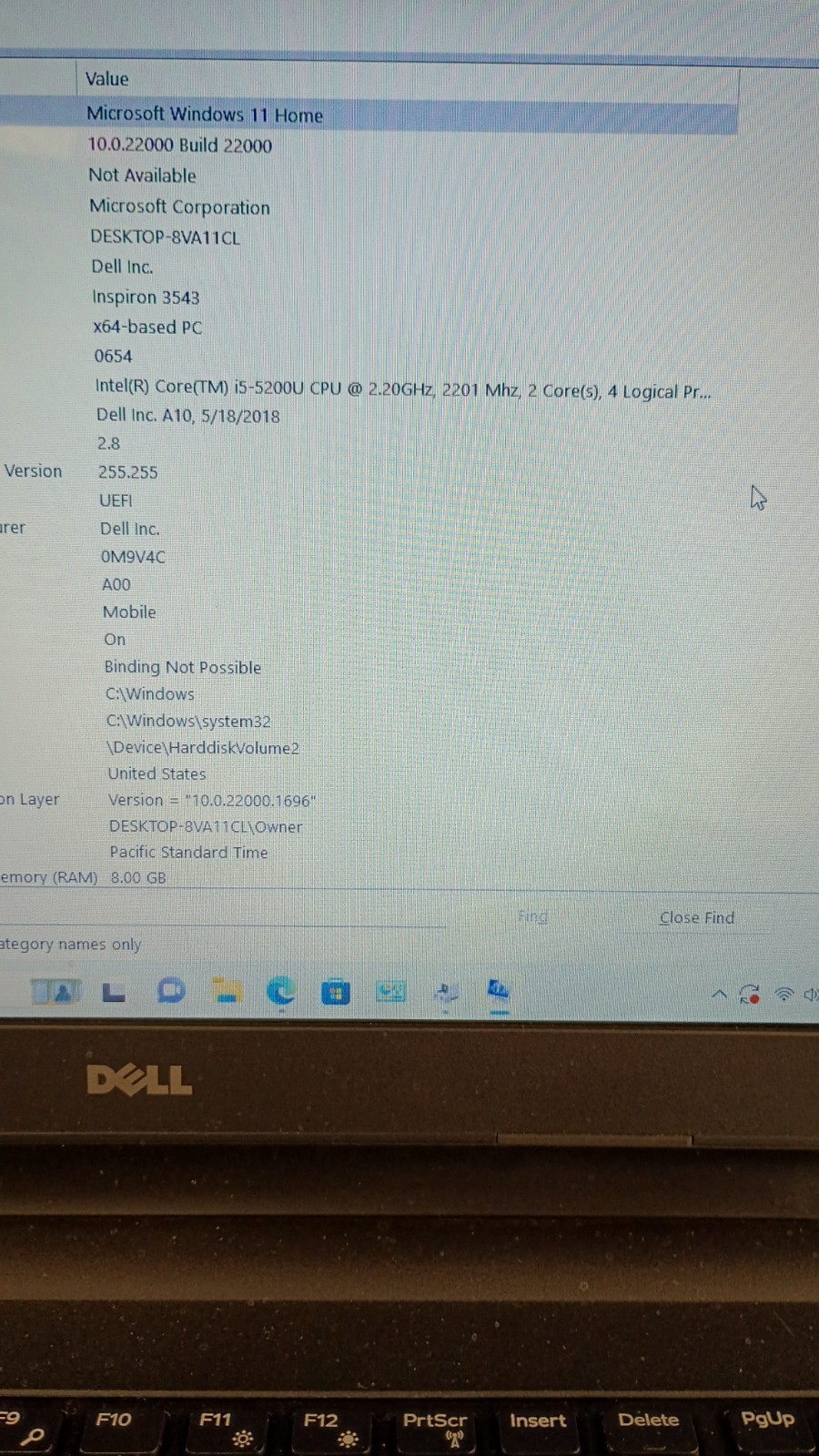 2459 Inspiron3543 w/charger.i5-5200U.8GB.1 TB HDD.15.6″.Optical.W11. Nice!