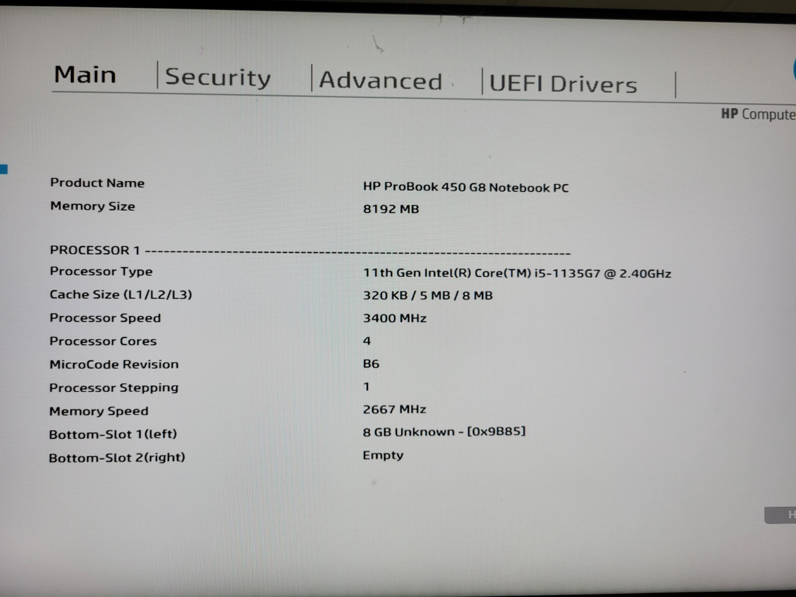 HP ProBook 450 G8 15.6″ i5-11th Gen 8GB RAM AS IS/No HDD/No OS/*BIOS*/ READ C903