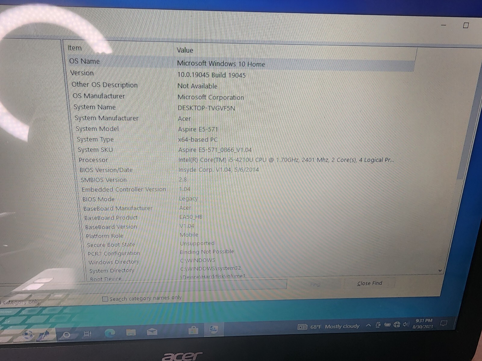 ACER ASPIRE E5-571 INTEL CORE I5-4210U @ 1.70GHz 6GB RAM 1TB HDD WIN-10H Read
