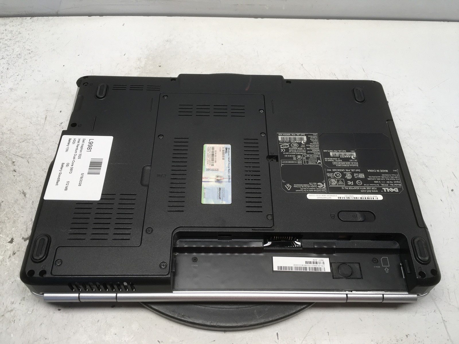 Dell Inspiron 1525 Intel Pentium Dual-Core 06FD 2GHz 512 MB NO HDD No Batt