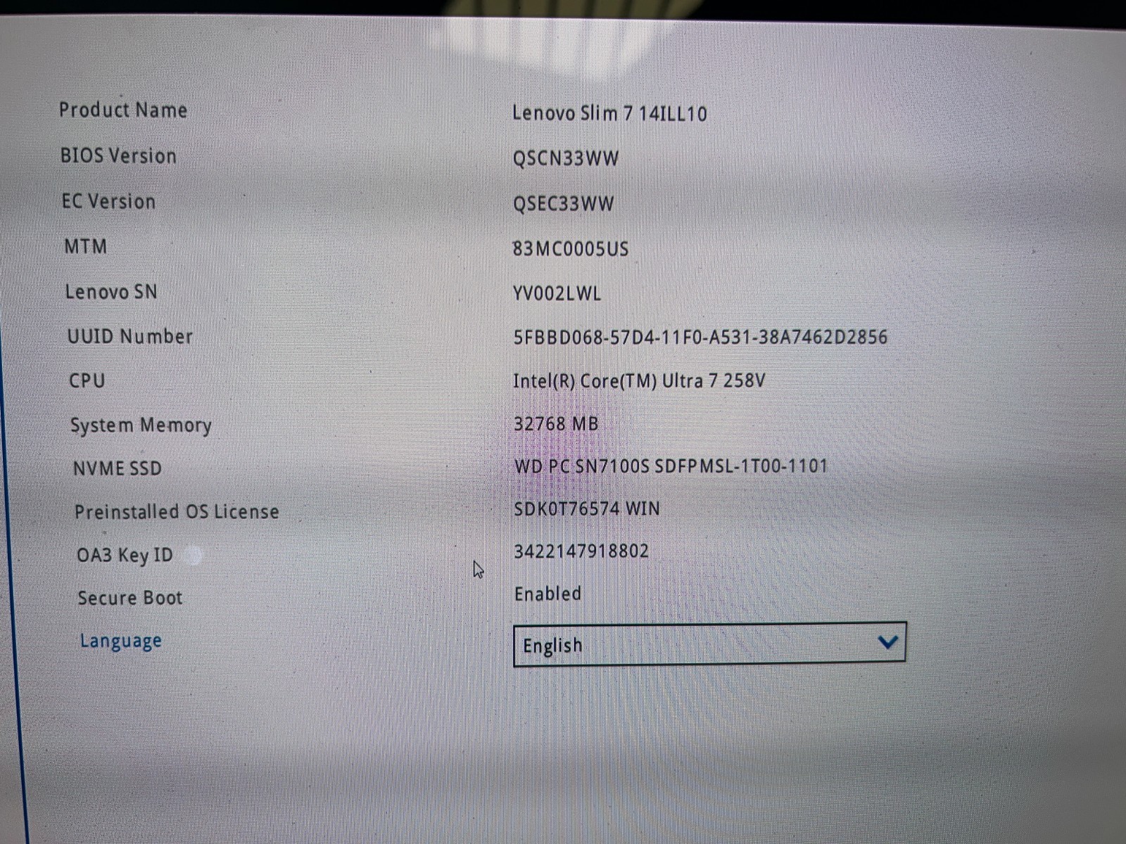 Lenovo Slim 7 14ILL10, Intel Core Ultra 7, 2.20 GHz, 32 GB RAM, 1 TB NVMe