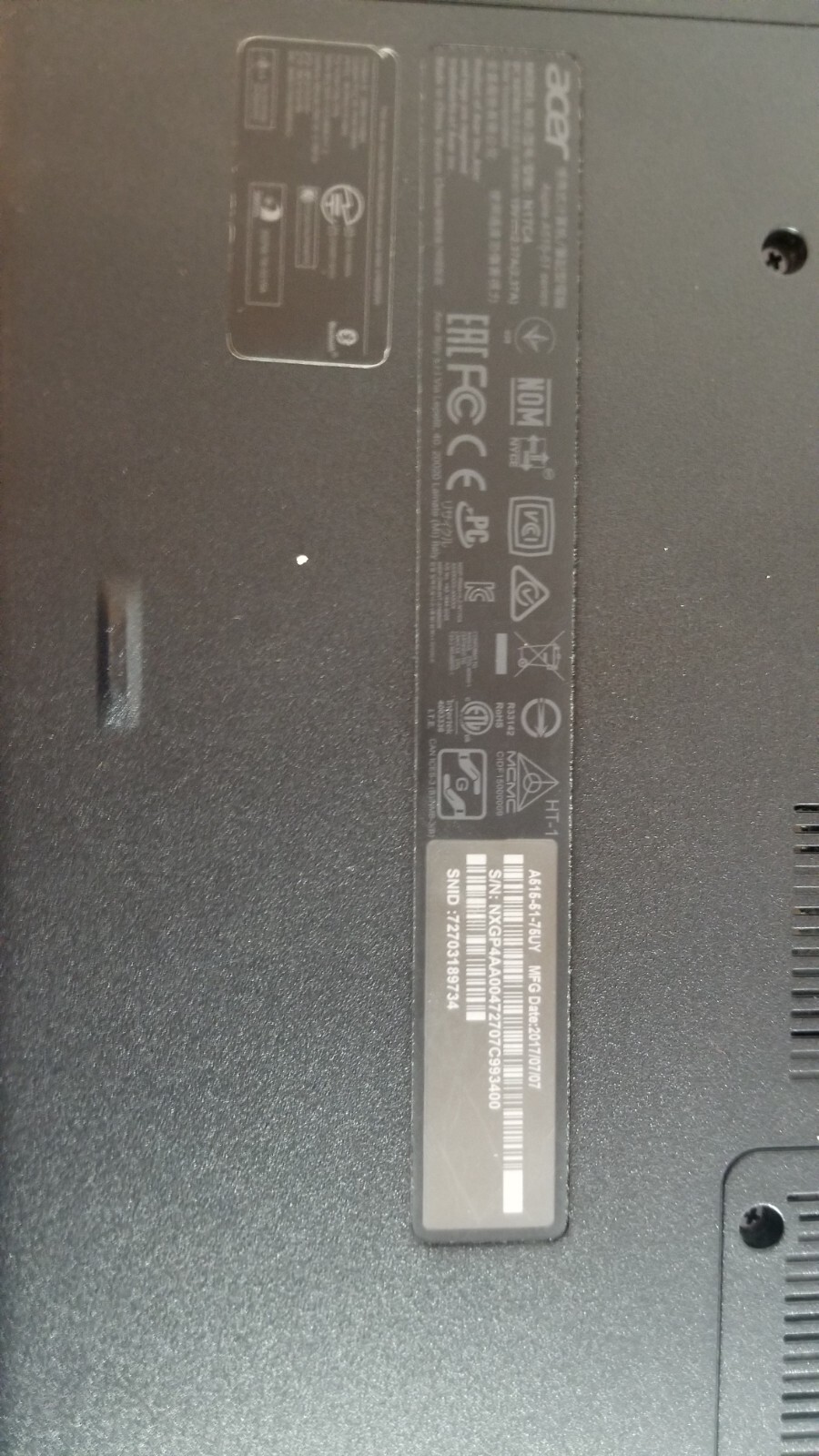 Acer Aspire 5 A515-51-75UY i7-7500U 2.7Ghz Motherboard 8GB 0GB SSD NO OS NO CADD