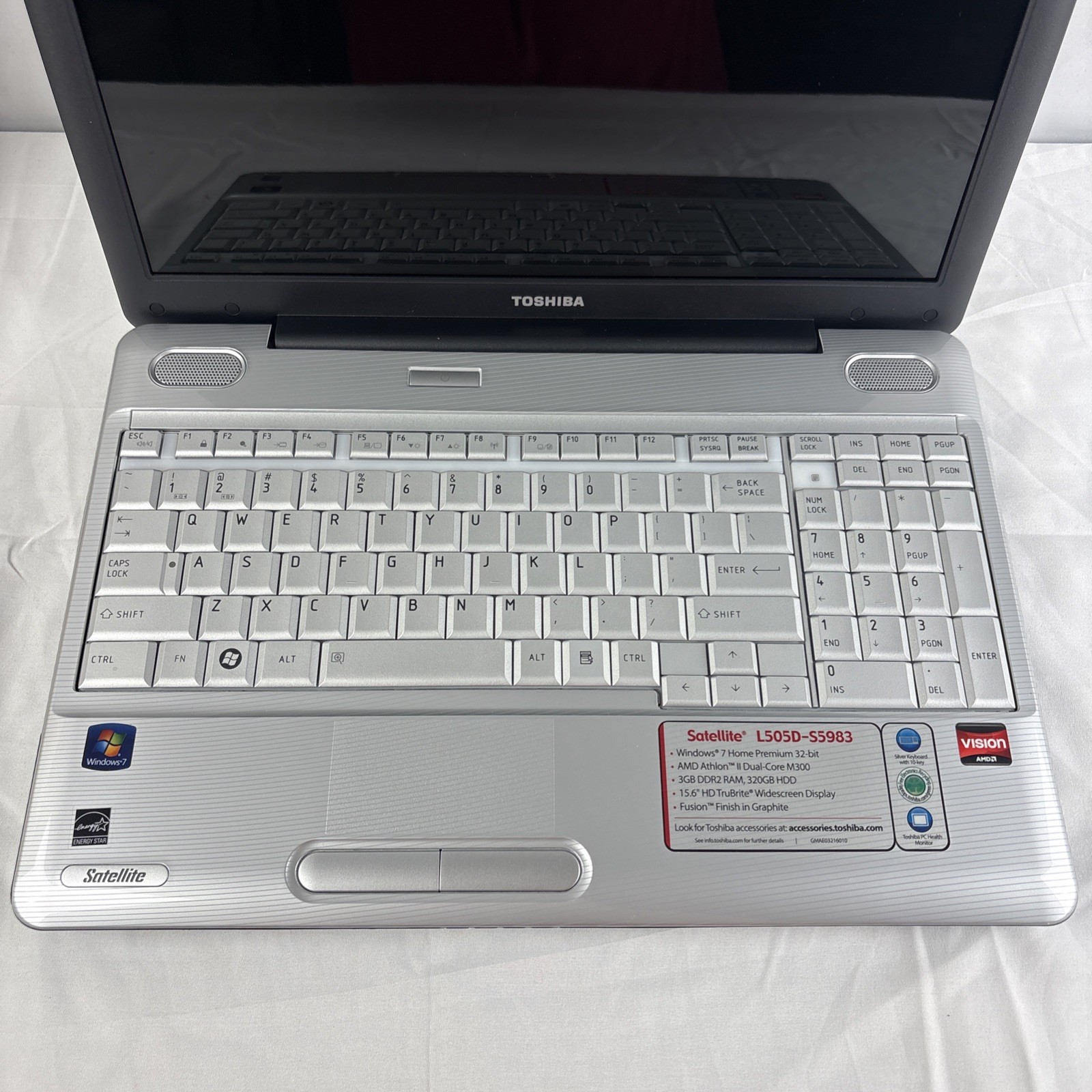 Toshiba Satellite L505D-S5983 Windows 7 AMD II 3GB DDR2 15.6” 320GB New Tested