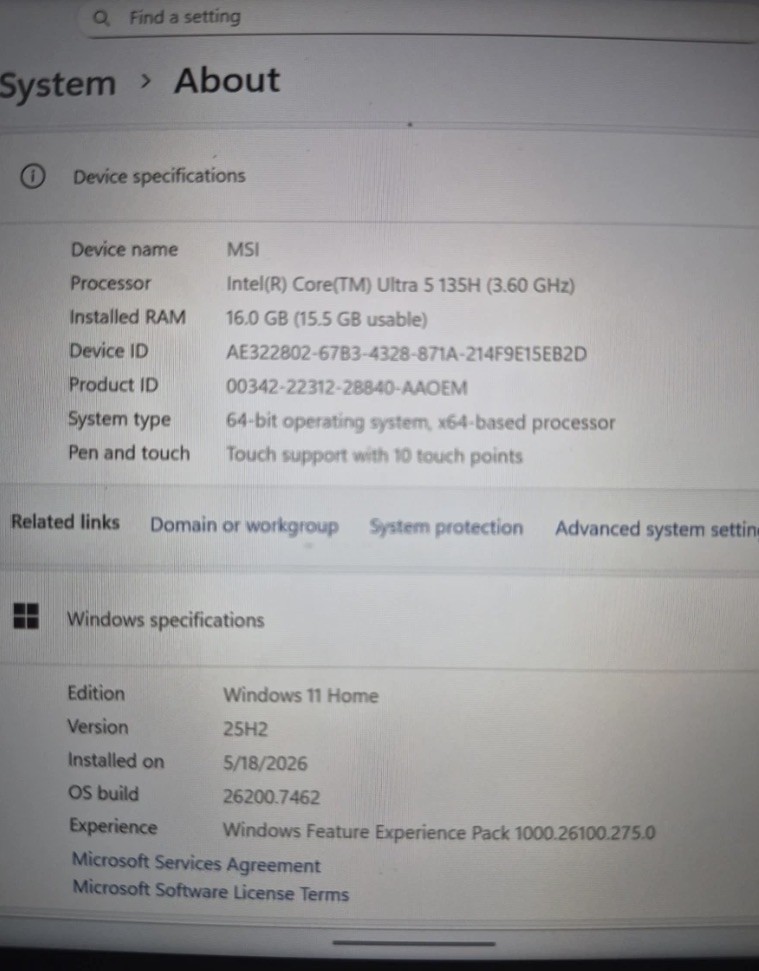 MSI Claw Ultra 7-155H PC 7″ Gaming Handheld 120Hz 16GB RAM 512GB with Charger