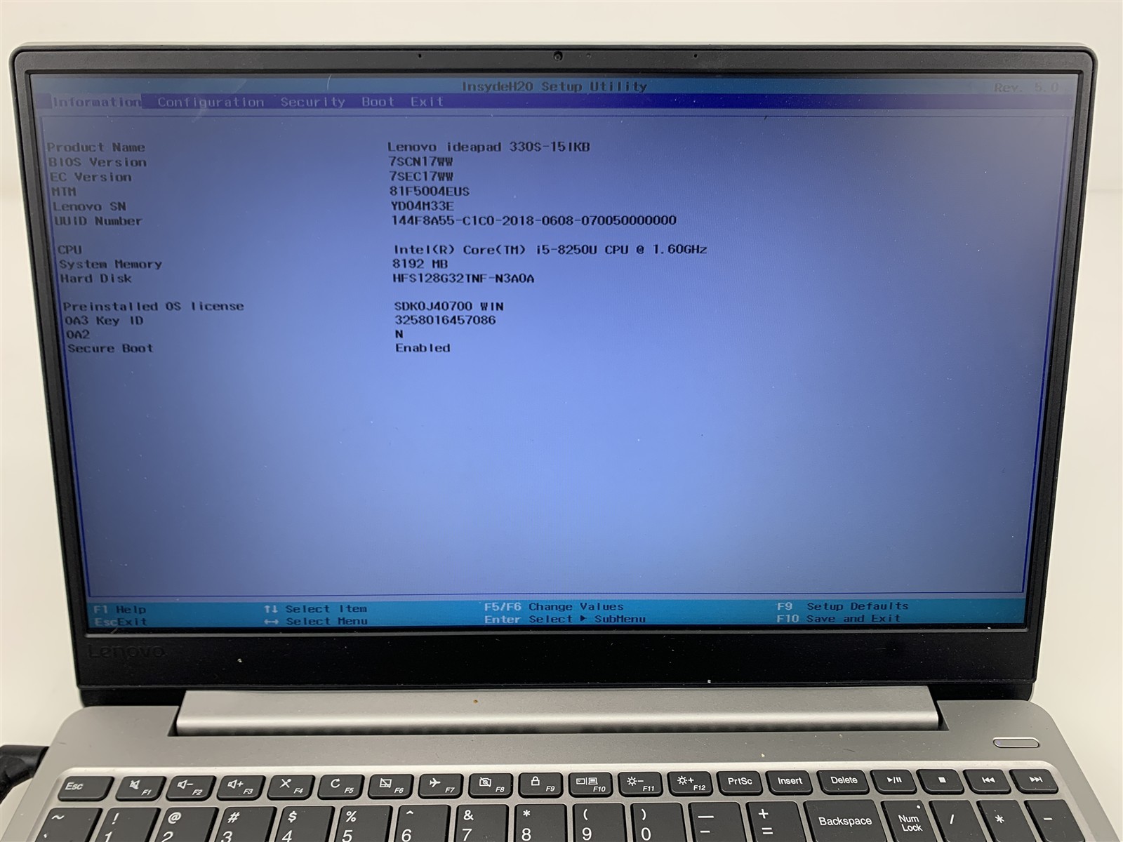 Lenovo Ideapad 330S-15IKB Intel i5-8250U 1.60GHz 8GB RAM 128GB SSD 15.6″ Win 10