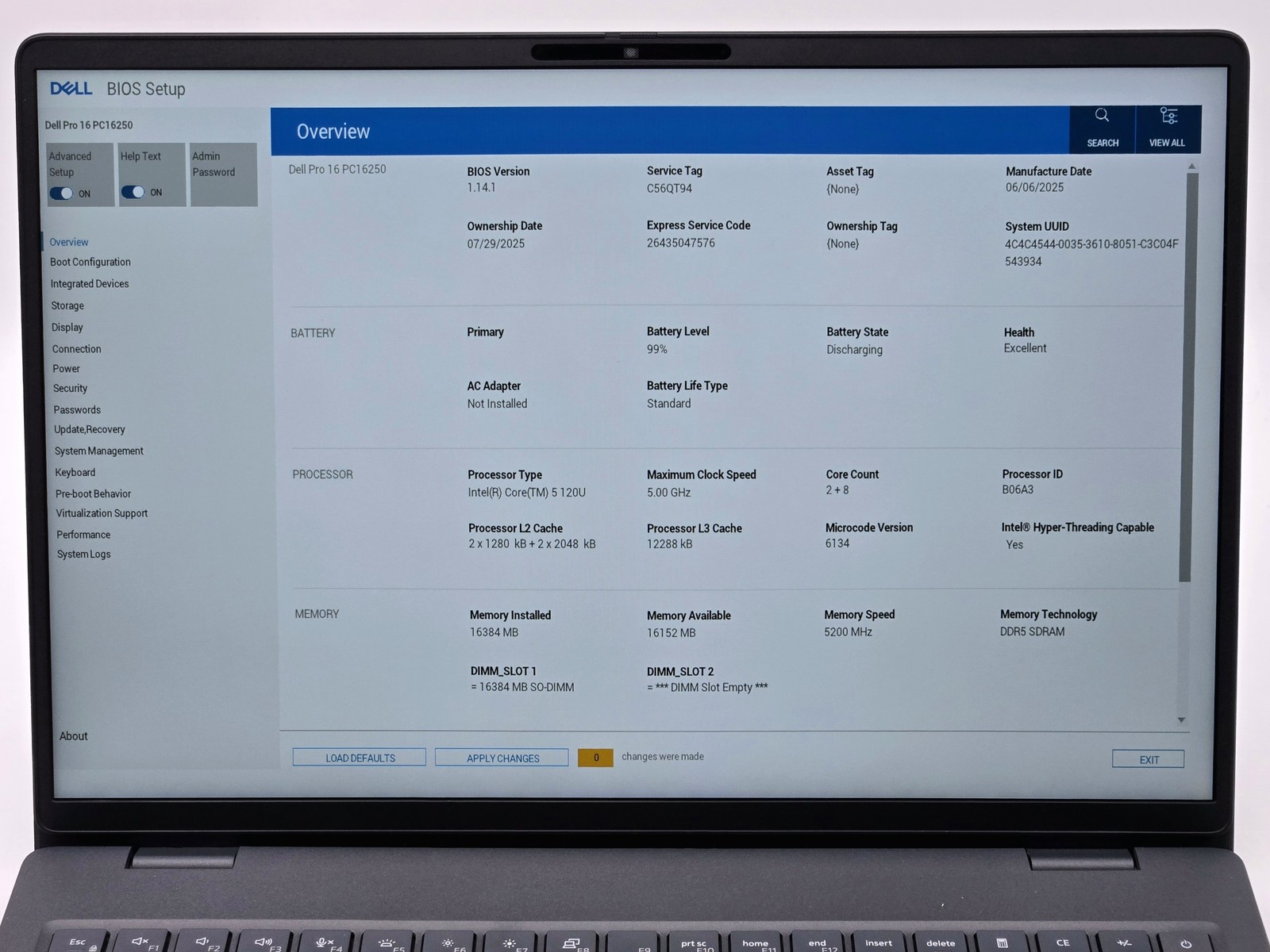 Dell Pro 16 PC16250 16 Core 5 120U 16GB 512GB SSD Windows 11 Grade D