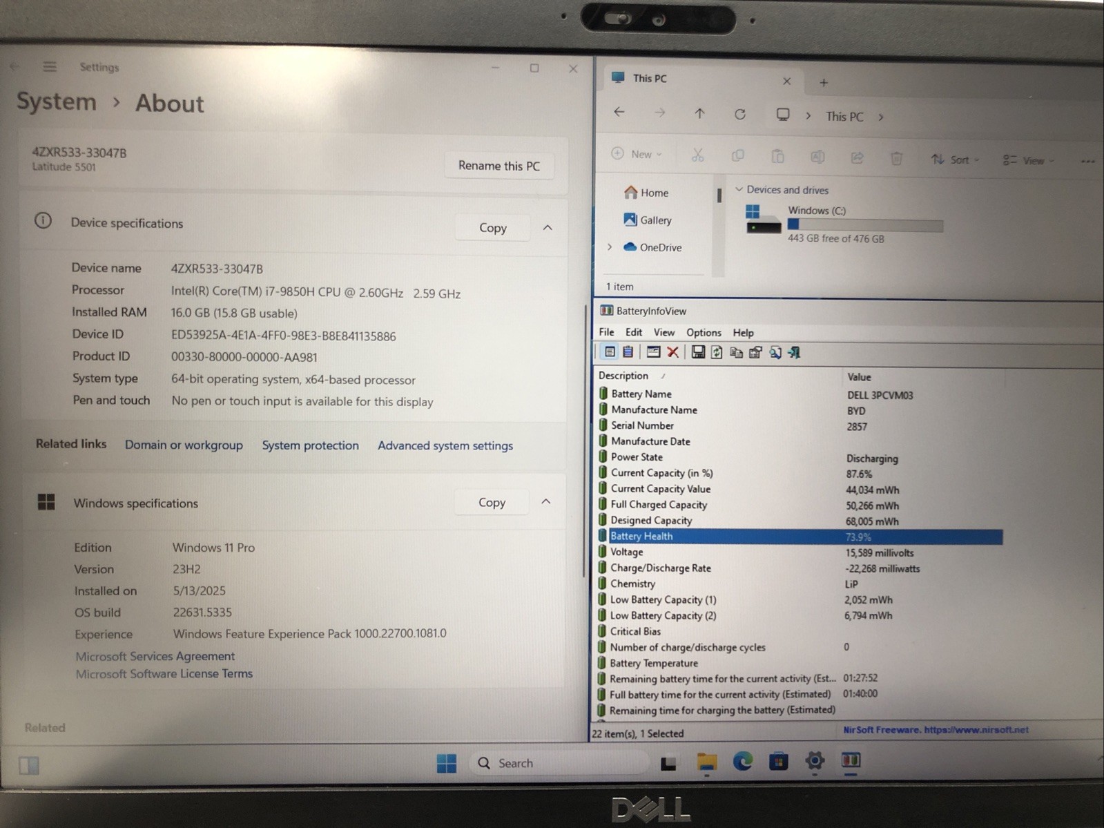 Dell Latitude 5501, Intel Core i7-9850H @2.60Ghz, 16GB RAM, 512GB SSD, W11Pro
