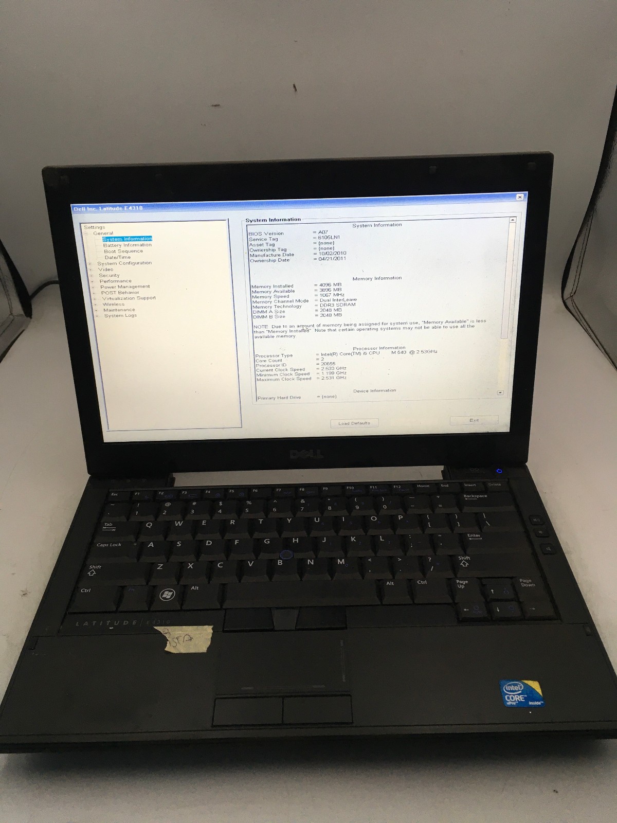 DELL LATITUDE E4310 – BOOTS TO BIOS – INTEL I5 M540 – 4GB RAM – 13″ – READ – BB