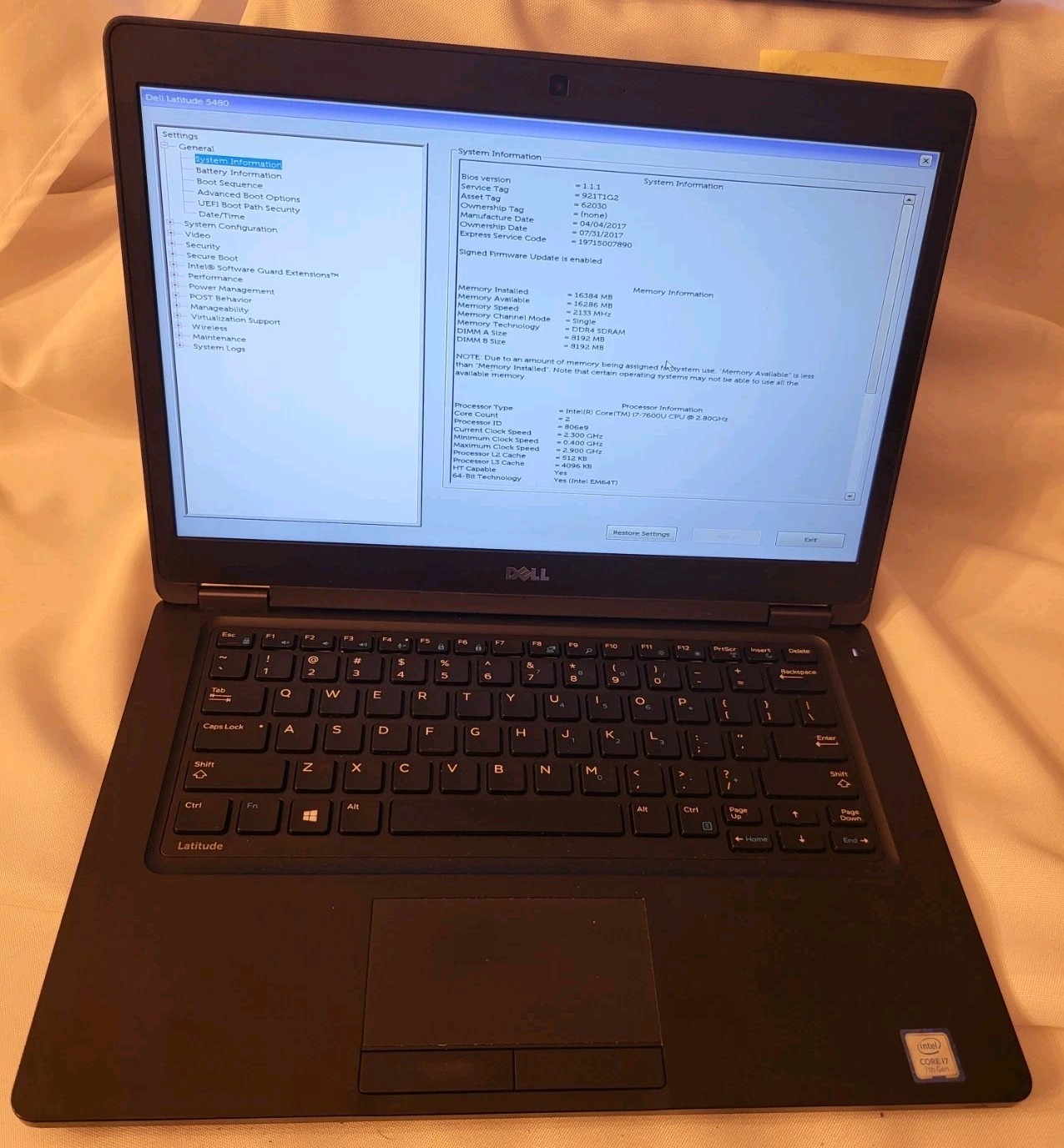 Dell Latitude 5480 i7-7600U 16GB RAM No SSD 062001