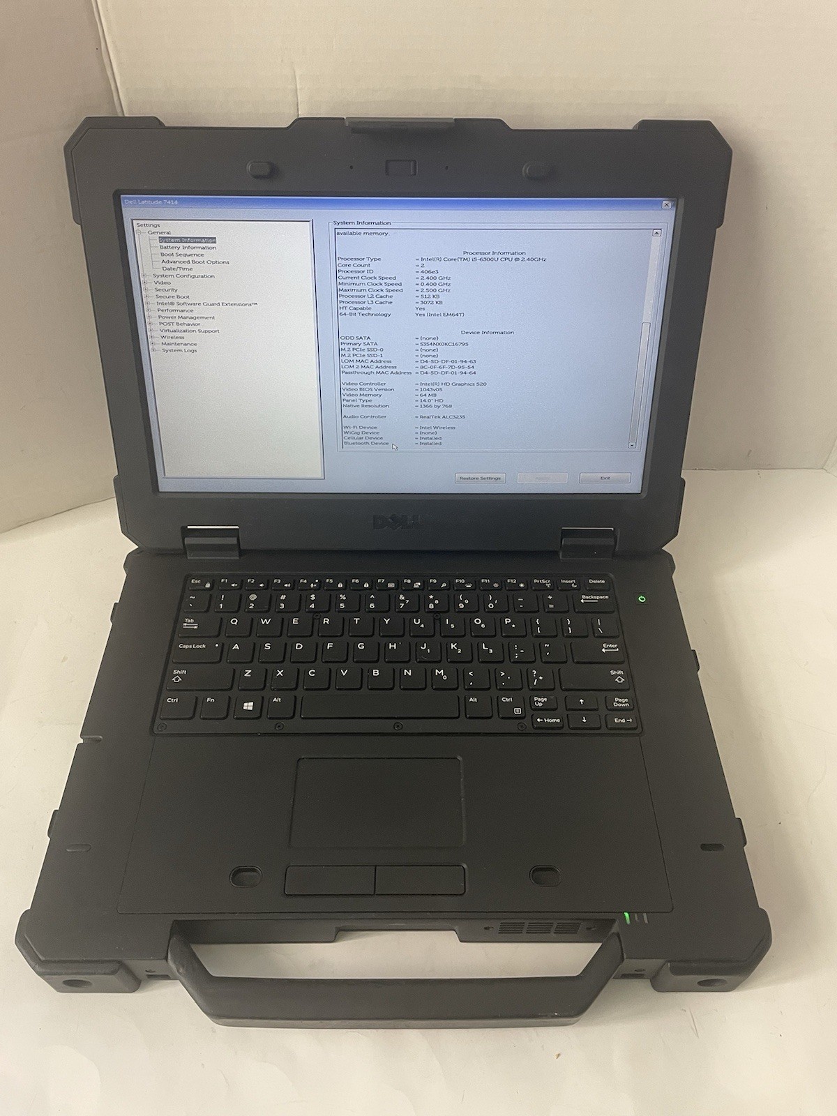 Dell 14 RUGGED 7414 Intel i5-6300U @2.40GHz 16GB NO SSD WEBCAM NO OS READ