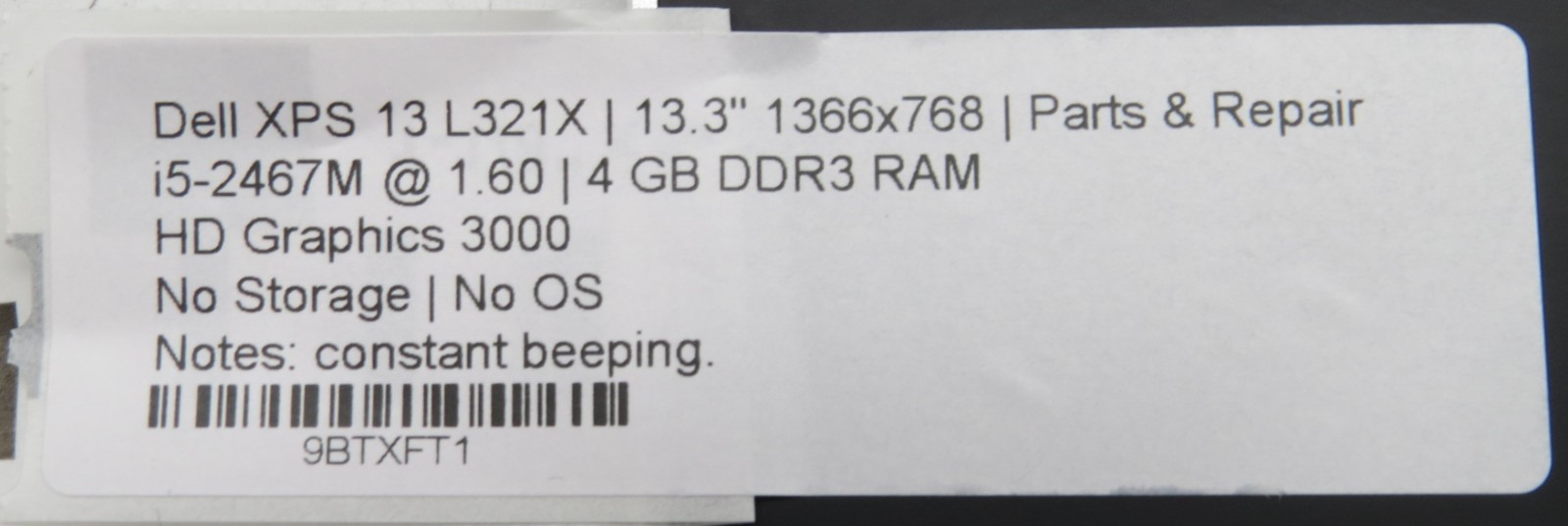 Dell XPS 13 L321X | i5-2467M @ 1.60GHz | 4GB RAM | No HDD/OS *PARTS