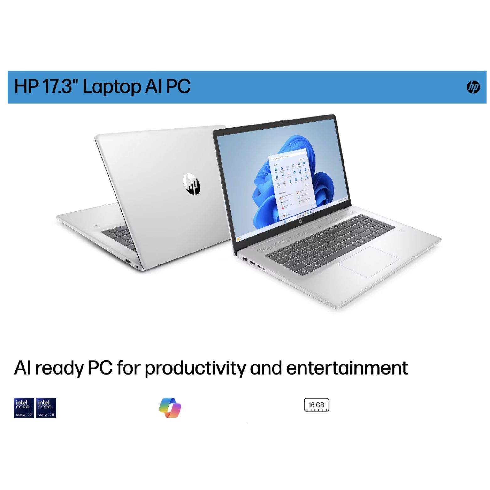 HP AI Powered 17.3″ FHD IPS Intel Ultra 7 255U 16GB DDR5 256GB SSD Win 11 Pro