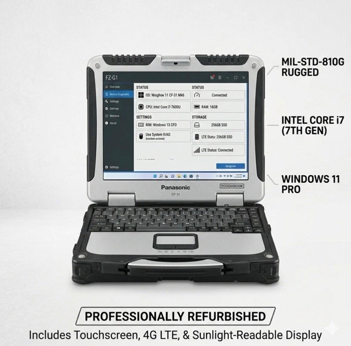 Panasonic Toughbook CF-31 MK6 i7-7600U Touch 16GB 256 SSD Win11pro 4G/DVD -Clean