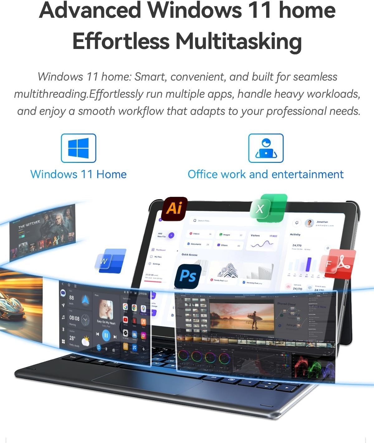 NewBook 10 10.1 inch 2-in-1 Laptop Tablet PC, Win 11 Compatible with Intel Penti