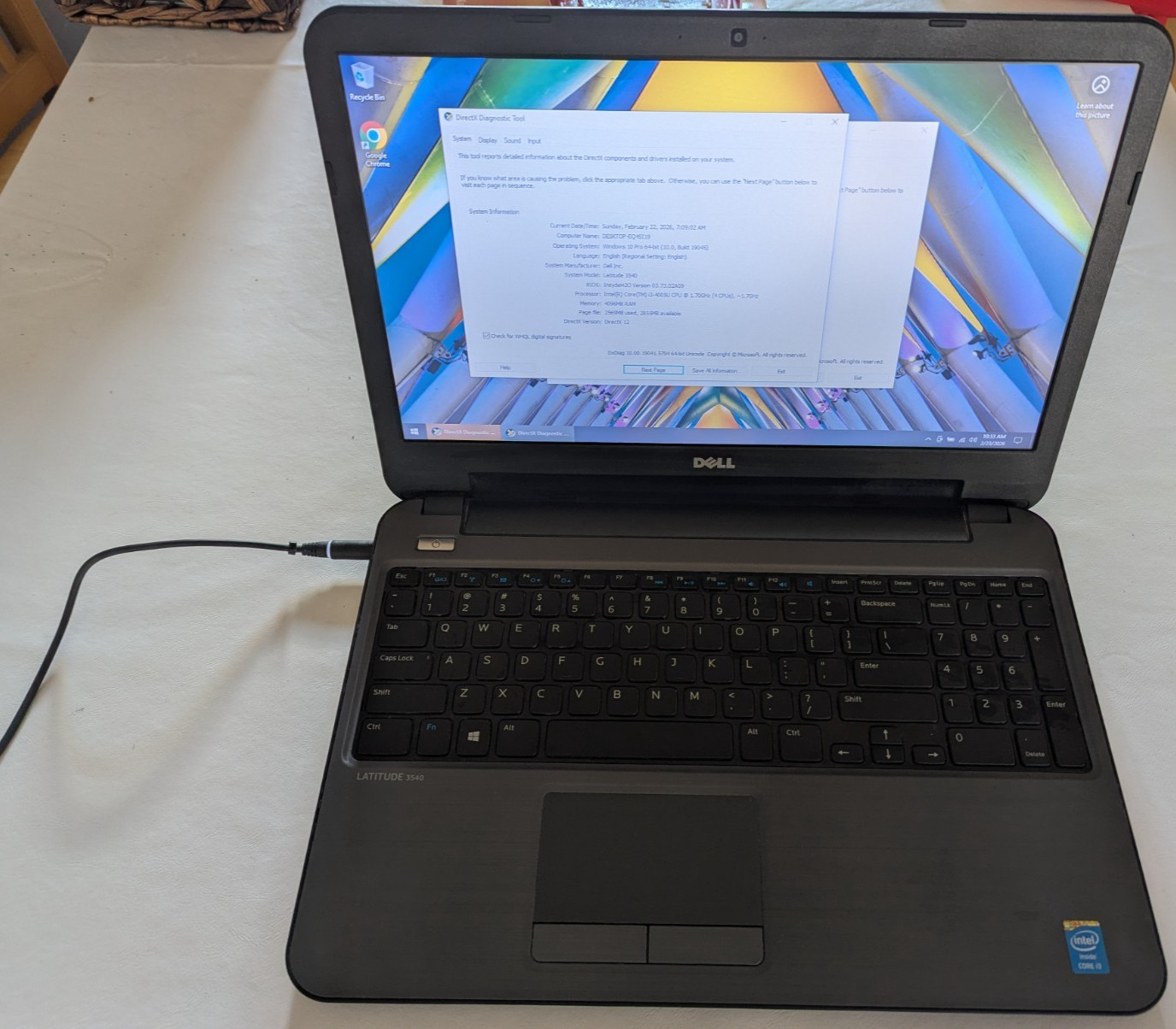 Dell Latitude 3540 i3-4005U 1.7GHz 4GB RAM 500G HDD Win10 w/ Cord