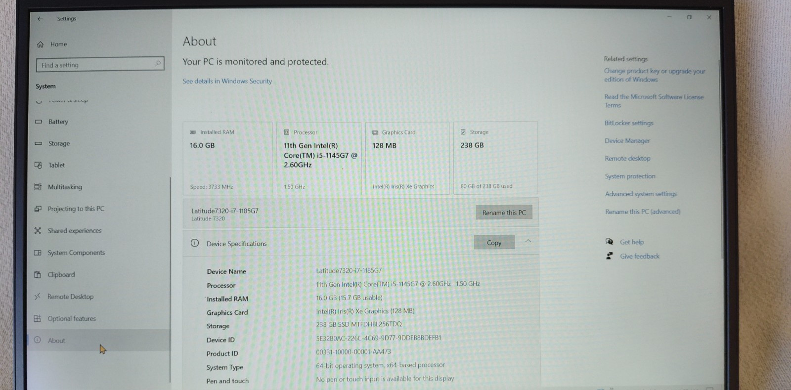 Dell Latitude 7320 i5-1145g7, 16gb RAM 256gb SSD great condition