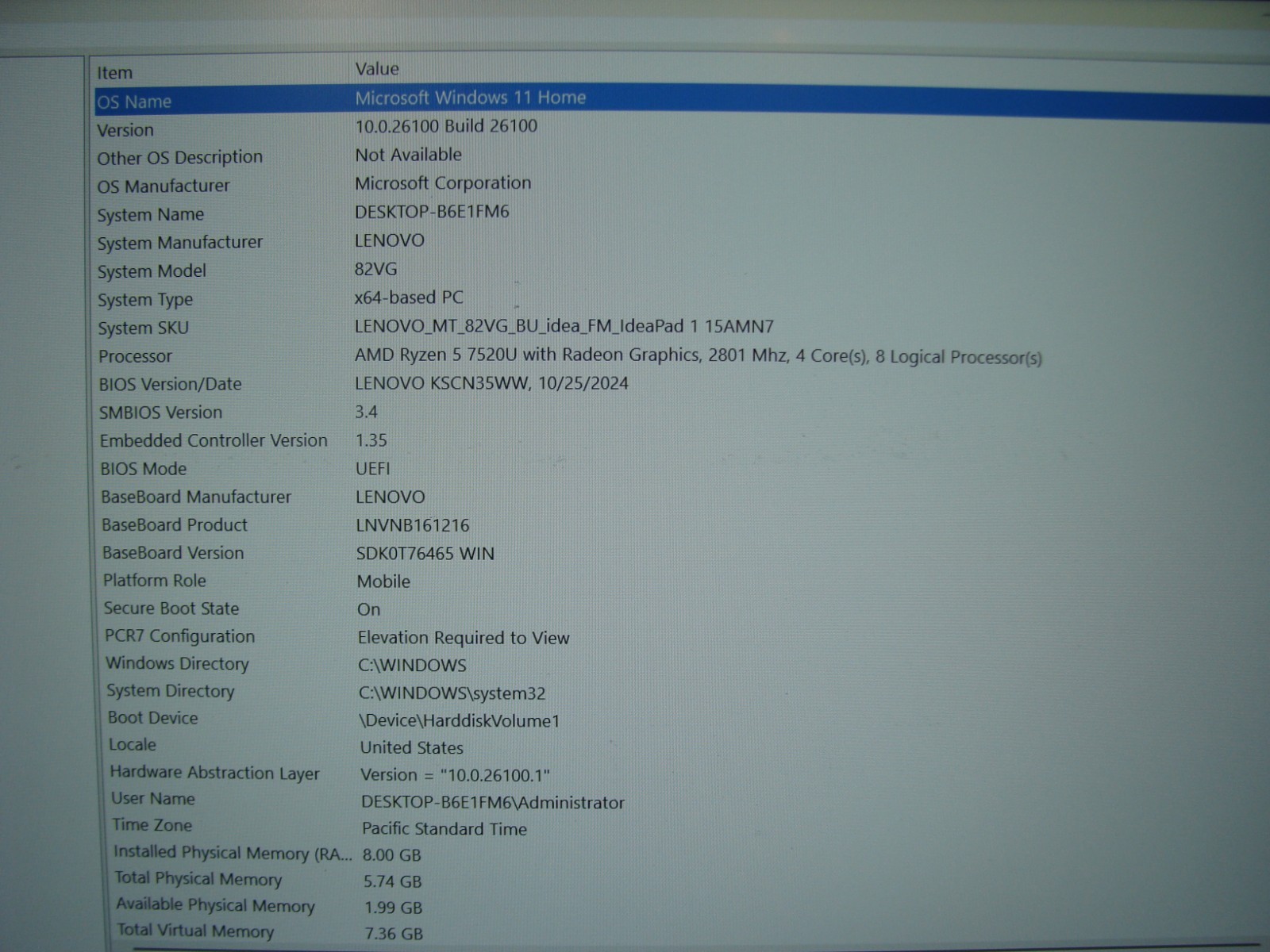 Lenovo IdeaPad 1 15AMN7 15.6″ FHD TOUCH Ryzen 5 7520U 2.8Ghz 8GB 256GB +Charger