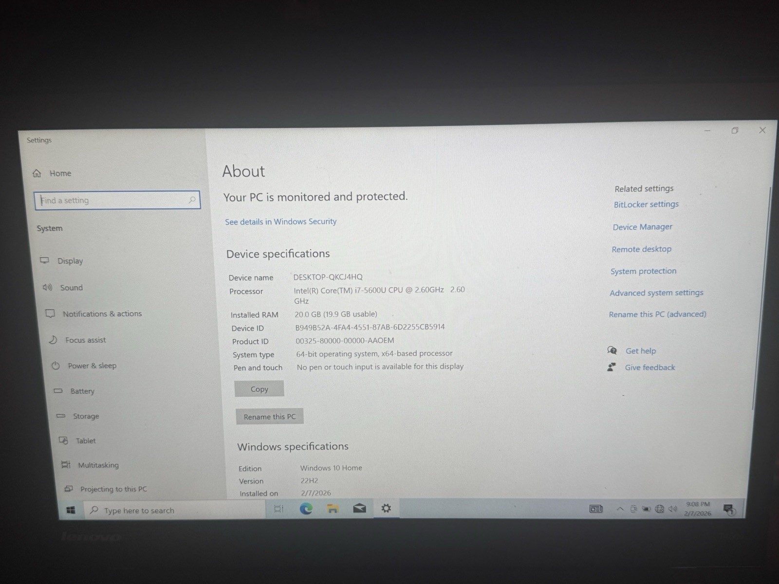 Lenovo ThinkPad T450S – Core i7, 20 GB RAM, 500 GB- Works Only Plugged