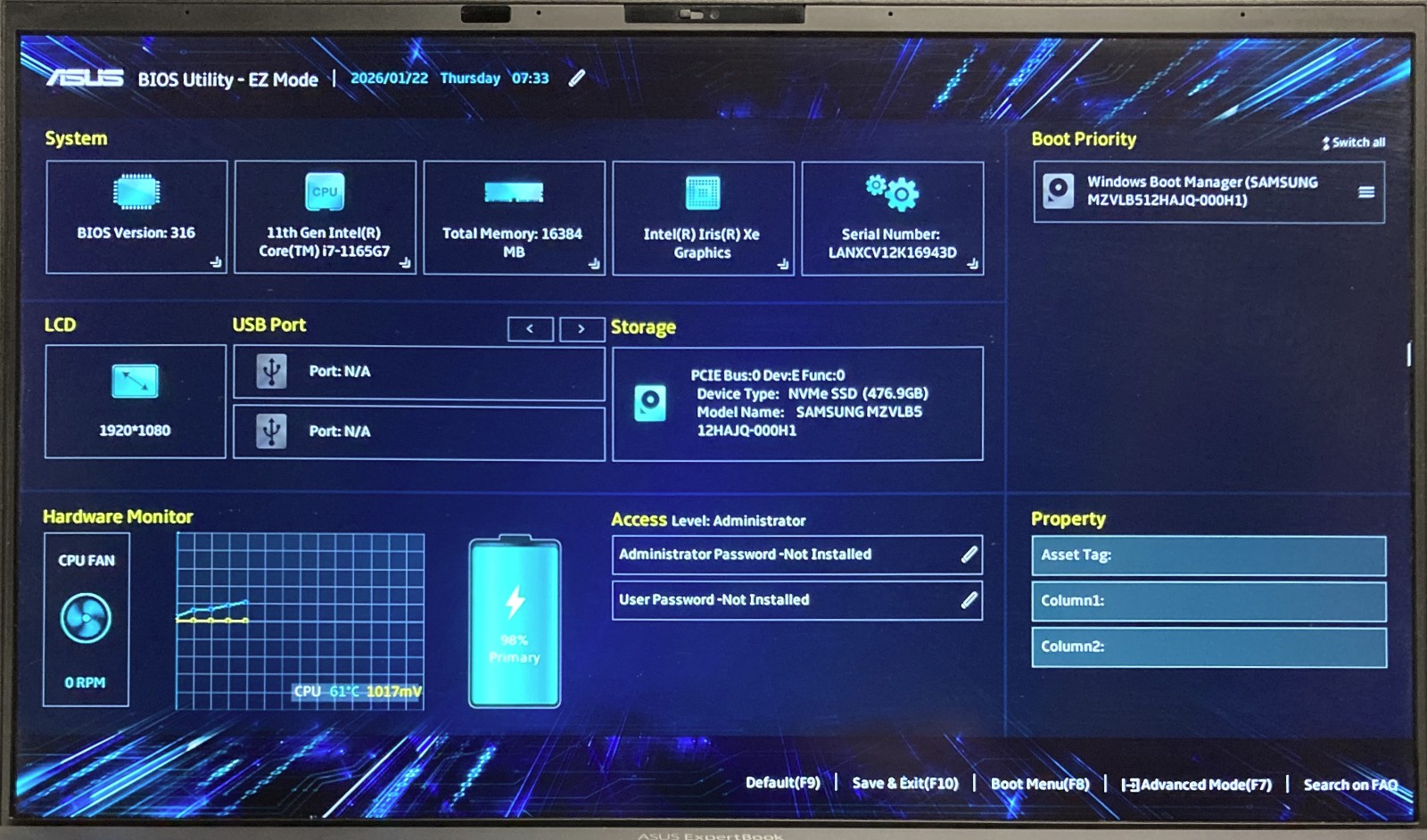 ASUS ExpertBook B9450CE 14″ Laptop i7-1165G7 16GB RAM 512GB NVMe, As Is