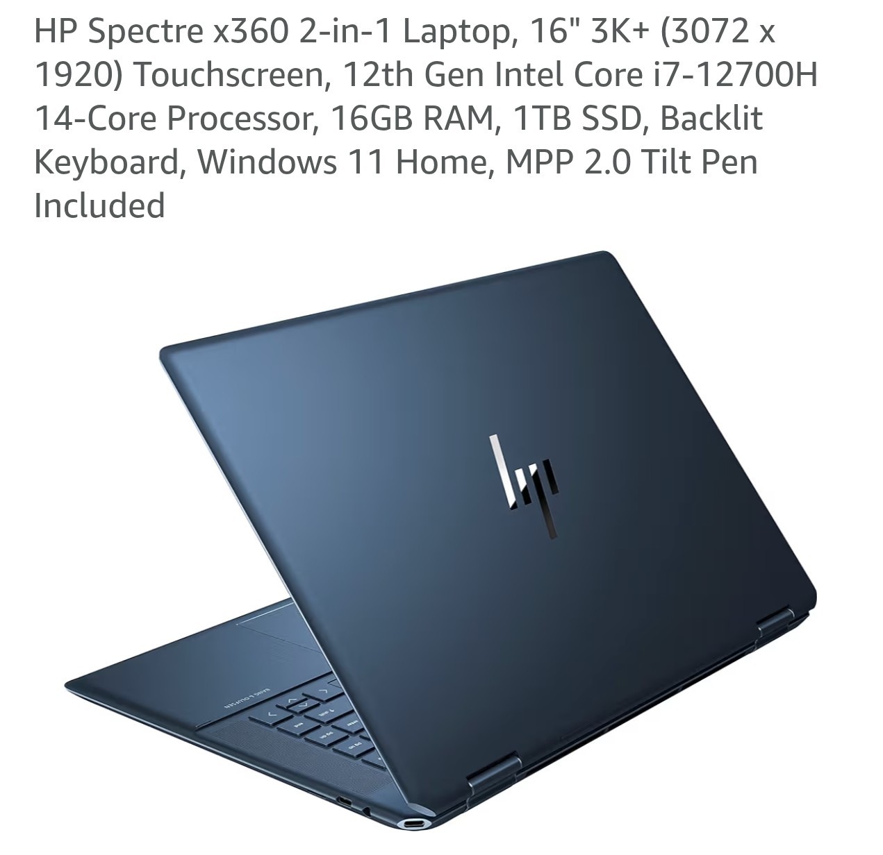 HP Spectre x360 2-in-1 16in 3K+ Touch i7-12700H 16GB 512GB SSD W11 Nocturne Blue