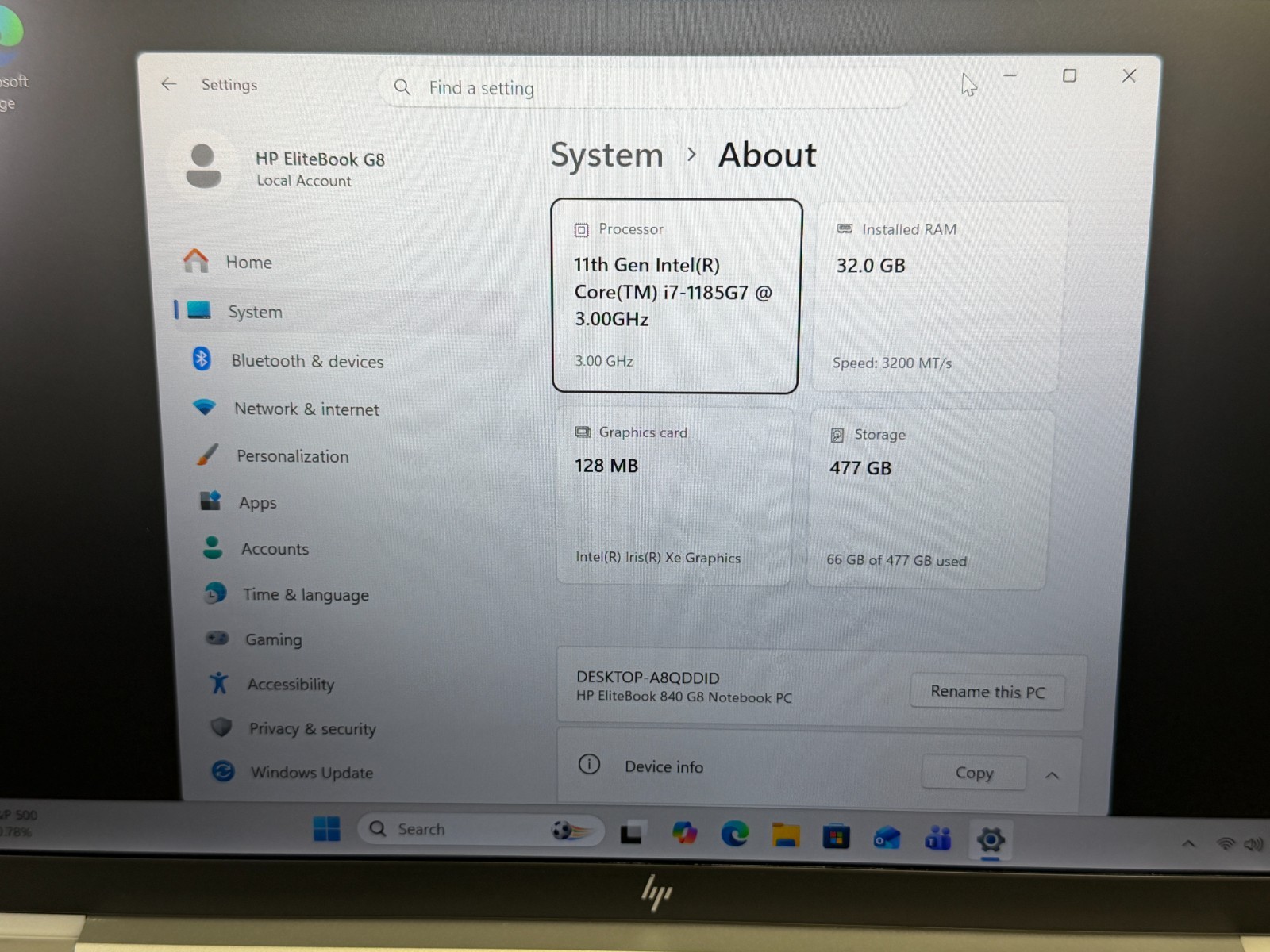 HP ELITEBOOK 840 G8 CORE i7-1185G7 3.0GHz 32GB 512GB SSD WIN11 PRO 14″ LAPTOP