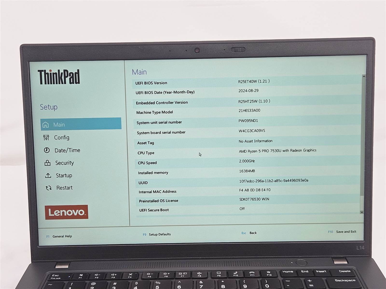 Lenovo ThinkPad L14 Gen 4 14″ Ryzen 5 PRO 7530U 2.0GHz 16GB RAM 256GB SSD Win11