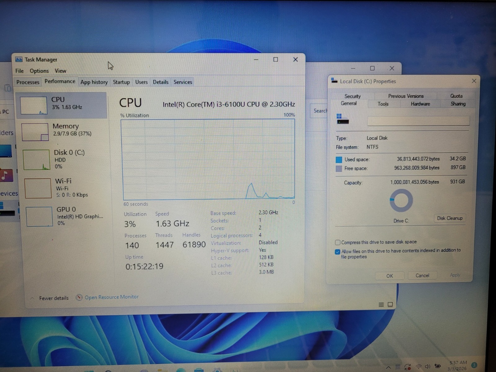 Hp notebook 17-x061nr 17.3″ i3-6100u 2.3ghz 8Gb ram 1tb hdd charger 8CG707101P