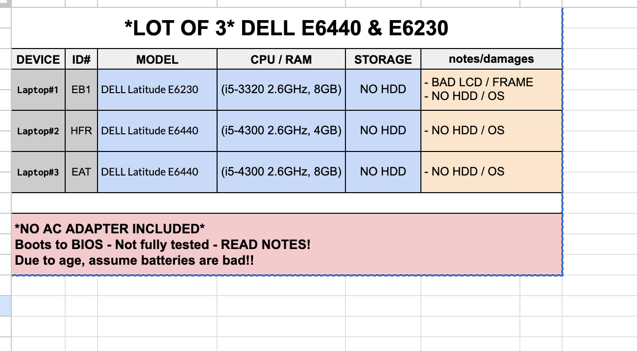 *LOT OF 3* Dell Latitude E6440 E6230 i5-4300 8GB RAM NO HDD *SOLD AS IS, READ!!!