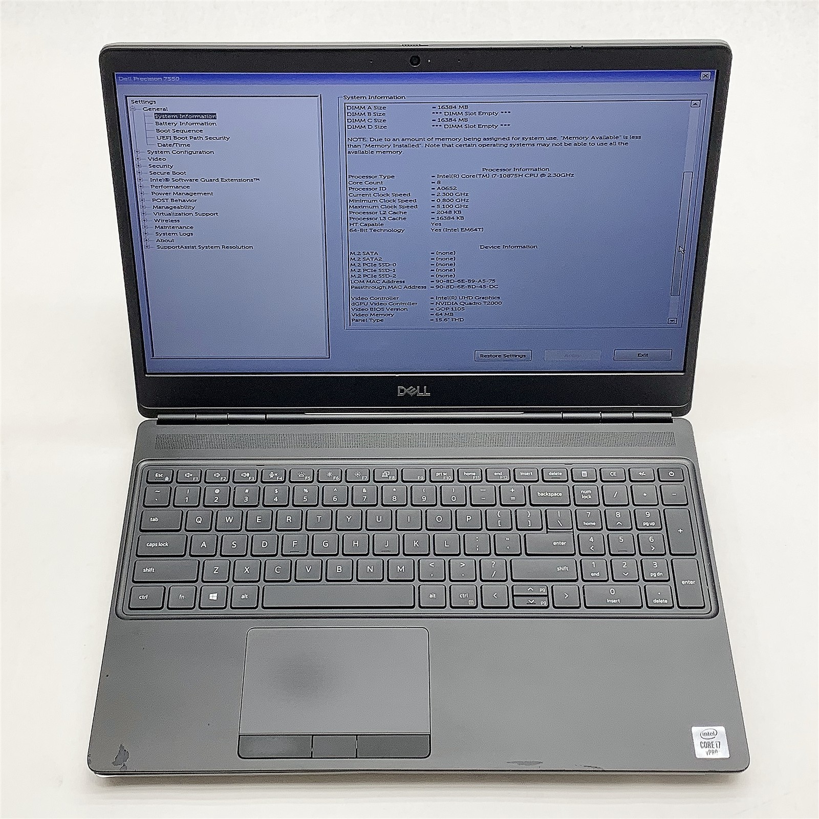 Dell Precision 7550 Laptop Intel Core i7 10875H 2.30GHZ 15.6″ FHD 32GB NO HDD