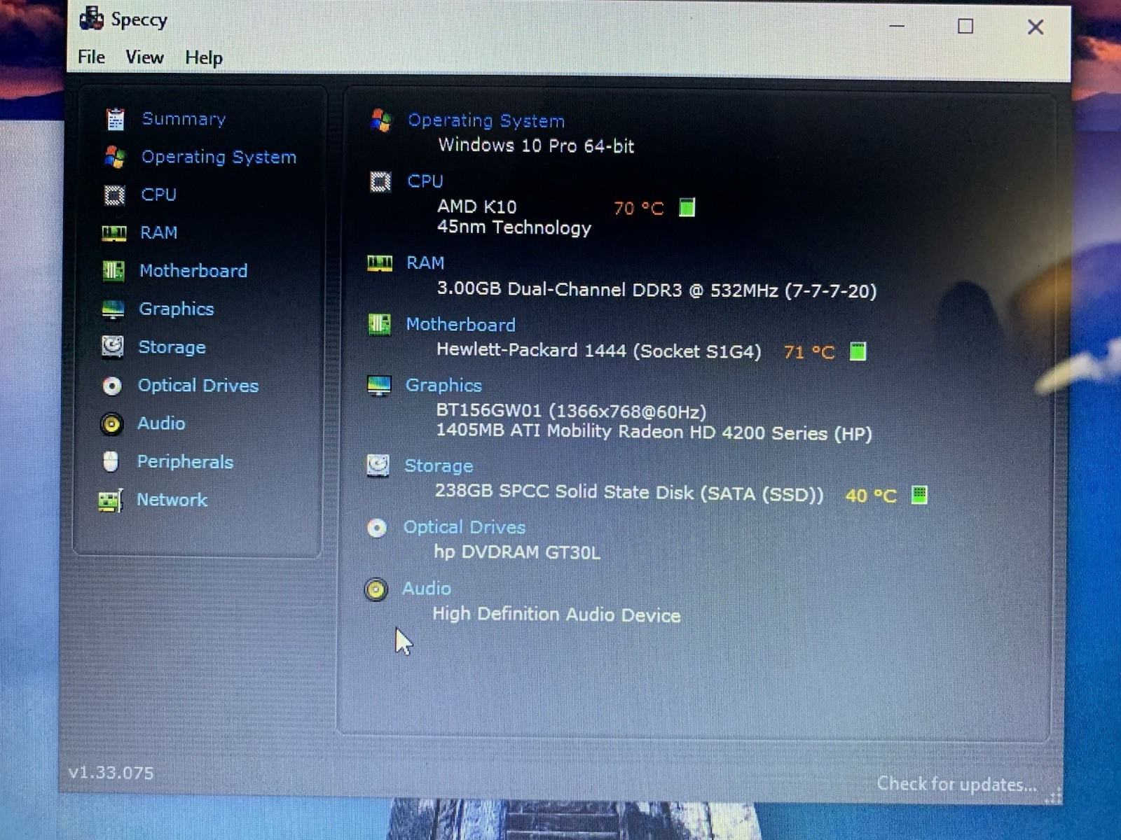HP G62 14″ AMD Athlon II P320 2.10GHz /3GB RAM / 238GB SSD Win 10 DVDRAM