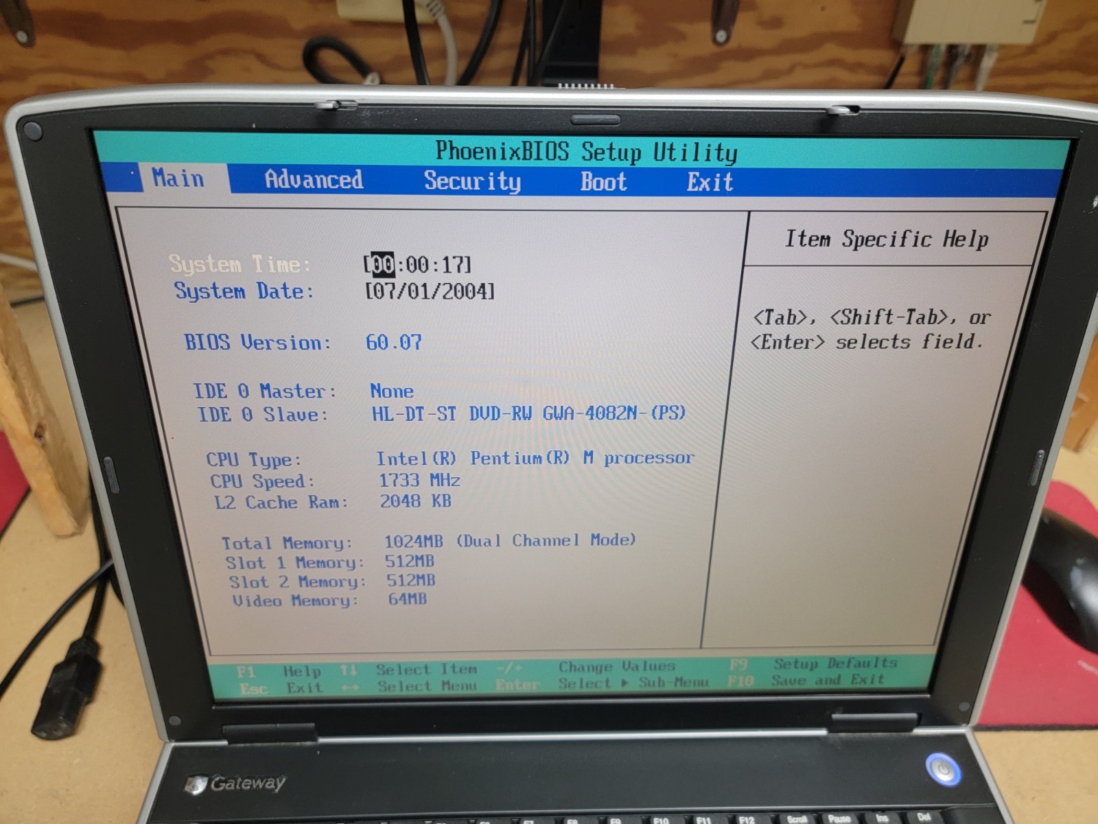 GATEWAY M460 LAPTOP – PENTIUM M 1GB – FOR PARTS OR REPAIR