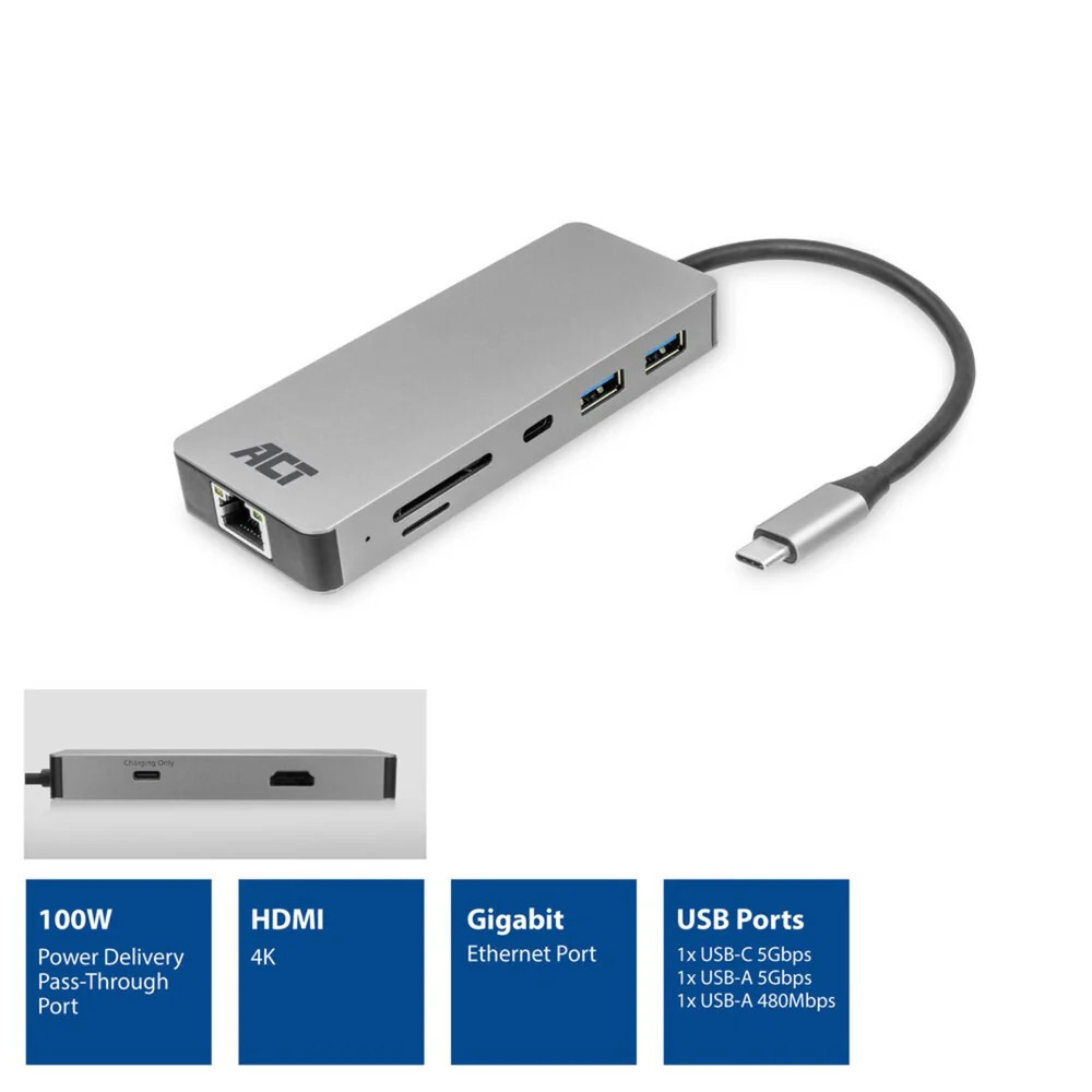 ACT Connectivity USB-C 4K Docking Station for 1 HDMI Monitor, Et