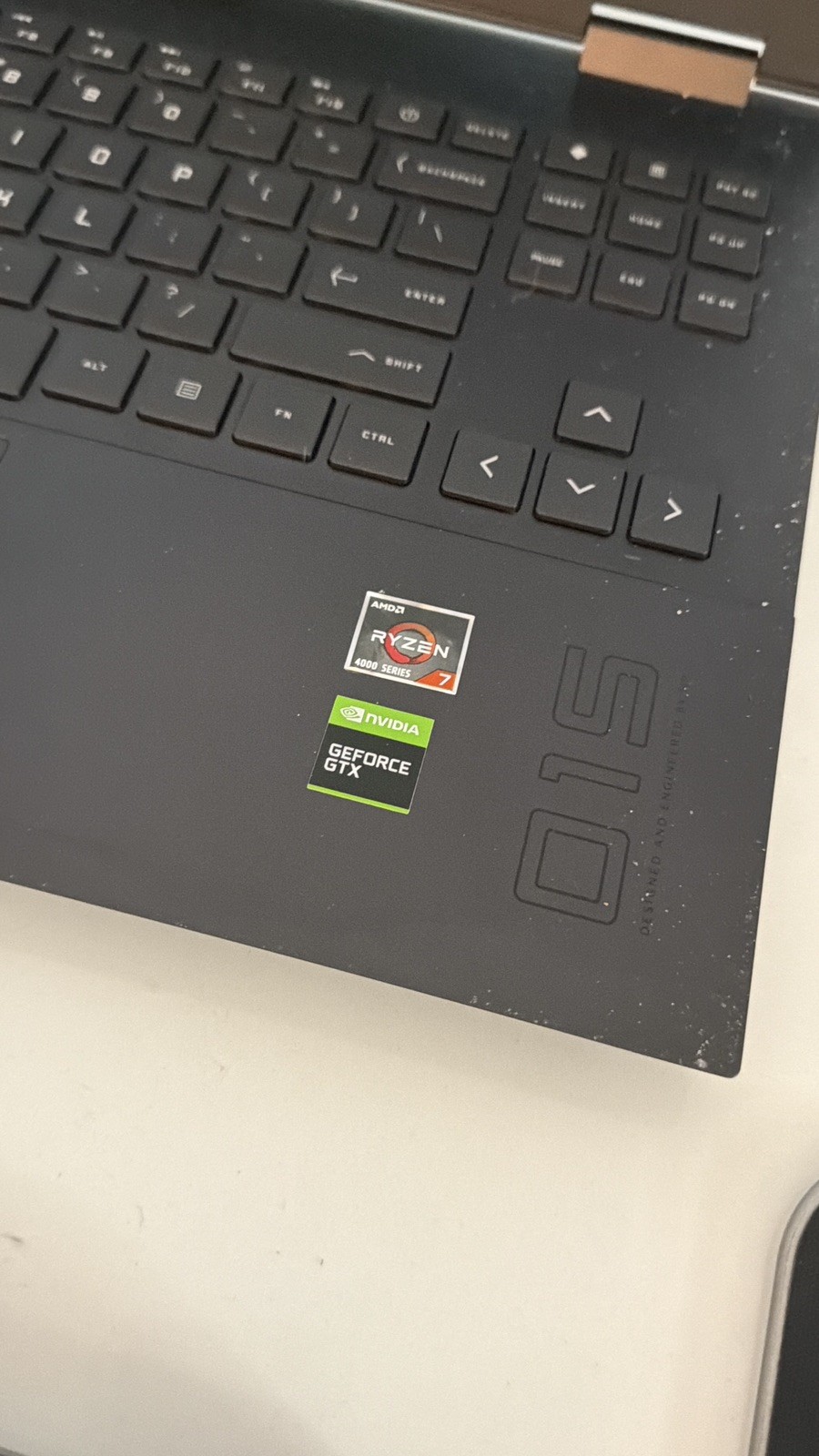 Omen 15 laptop with Razer Mouse, Razer Mousepad, Razer Keyboard, and charger.