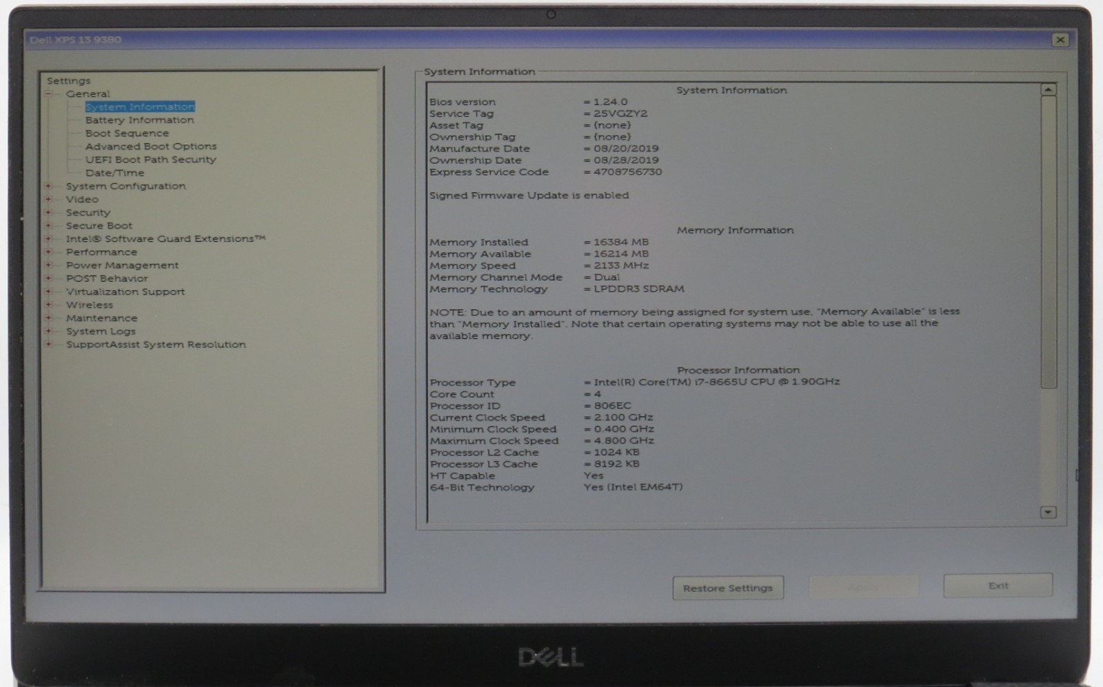 Dell XPS 13 9380 | i7-8665U @ 1.90 | 16GB RAM | 256GB M.2 NVME | No OS/AC