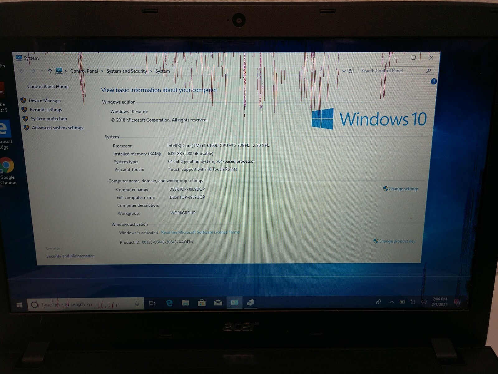 Acer Aspire E5 575 TOUCH Intel Core i3-6100U 2.3GHz 6GB 250GB SSD DVD Win10 READ