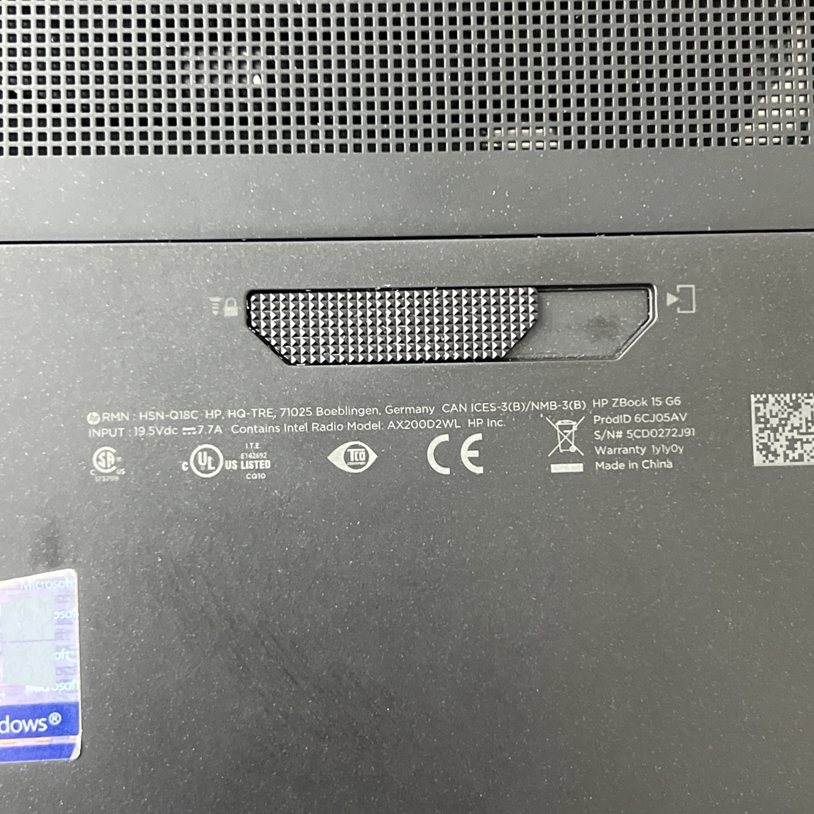HP ZBook 15 G6 i7-9850H 2.6GHz 16gb Ram Quadro T1000- Fair *No SSD/OS, 63%