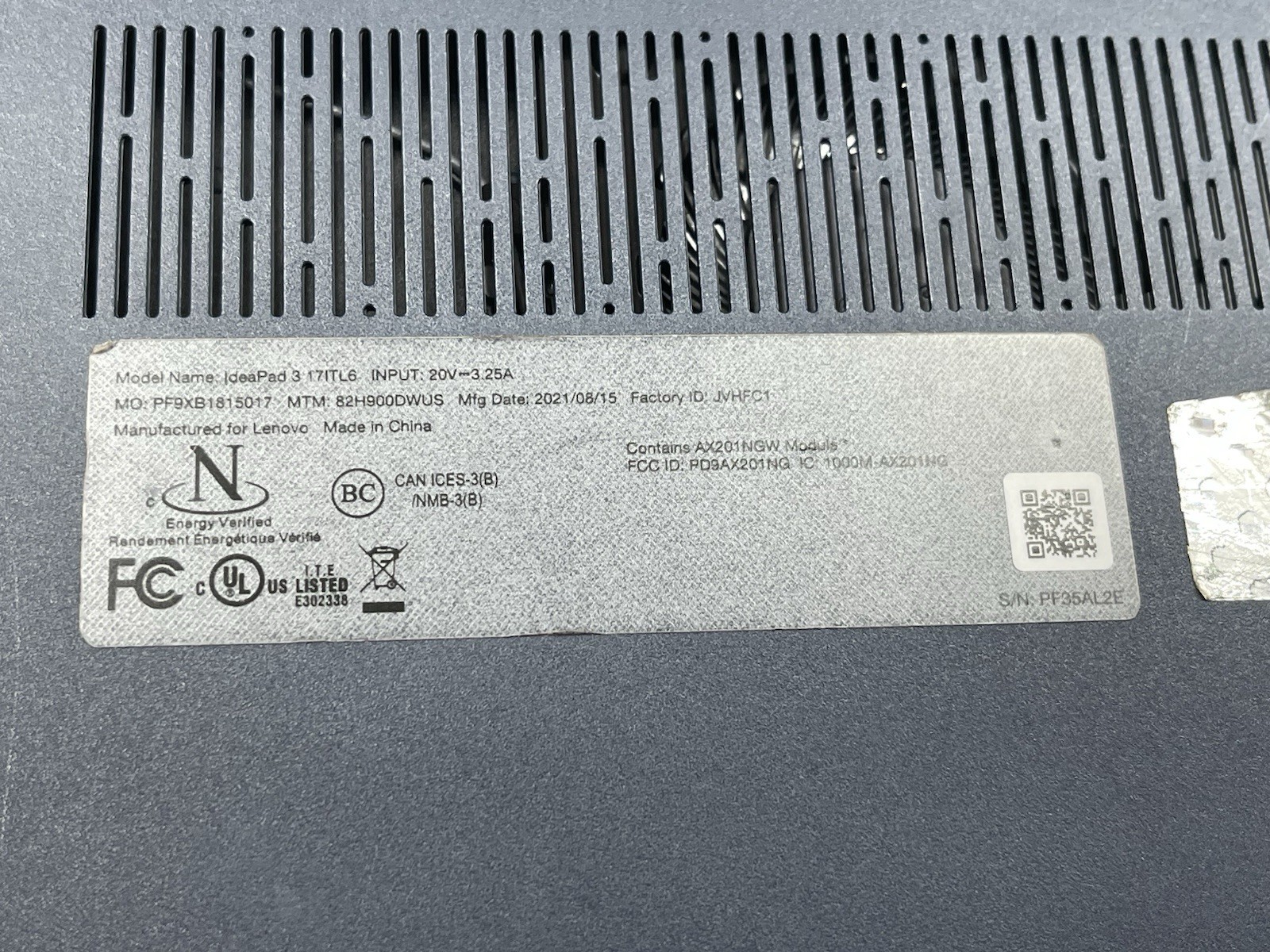 Lenovo IdeaPad 3 17ITL6 17.3″ 500HDD, Intel Core i3-1115G4, 8GB RAM) Needs Bezel